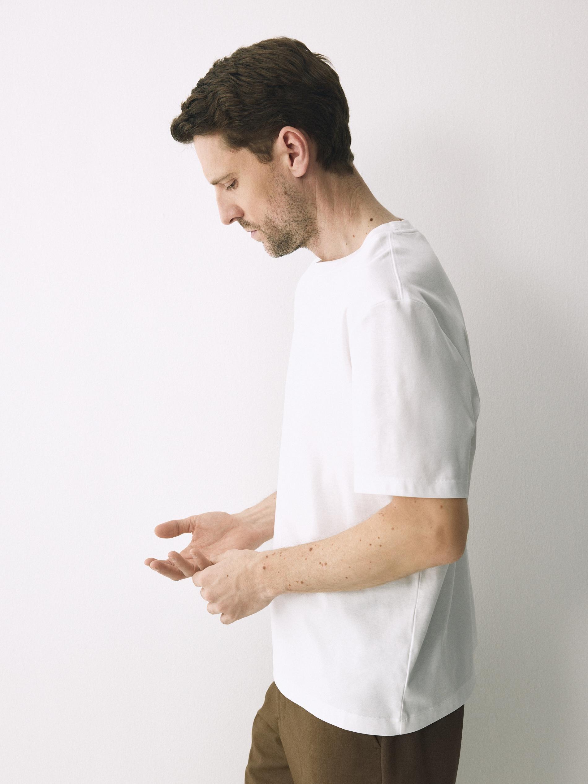 White Mercerised Organic Cotton Regular Fit T-Shirt, White, medium