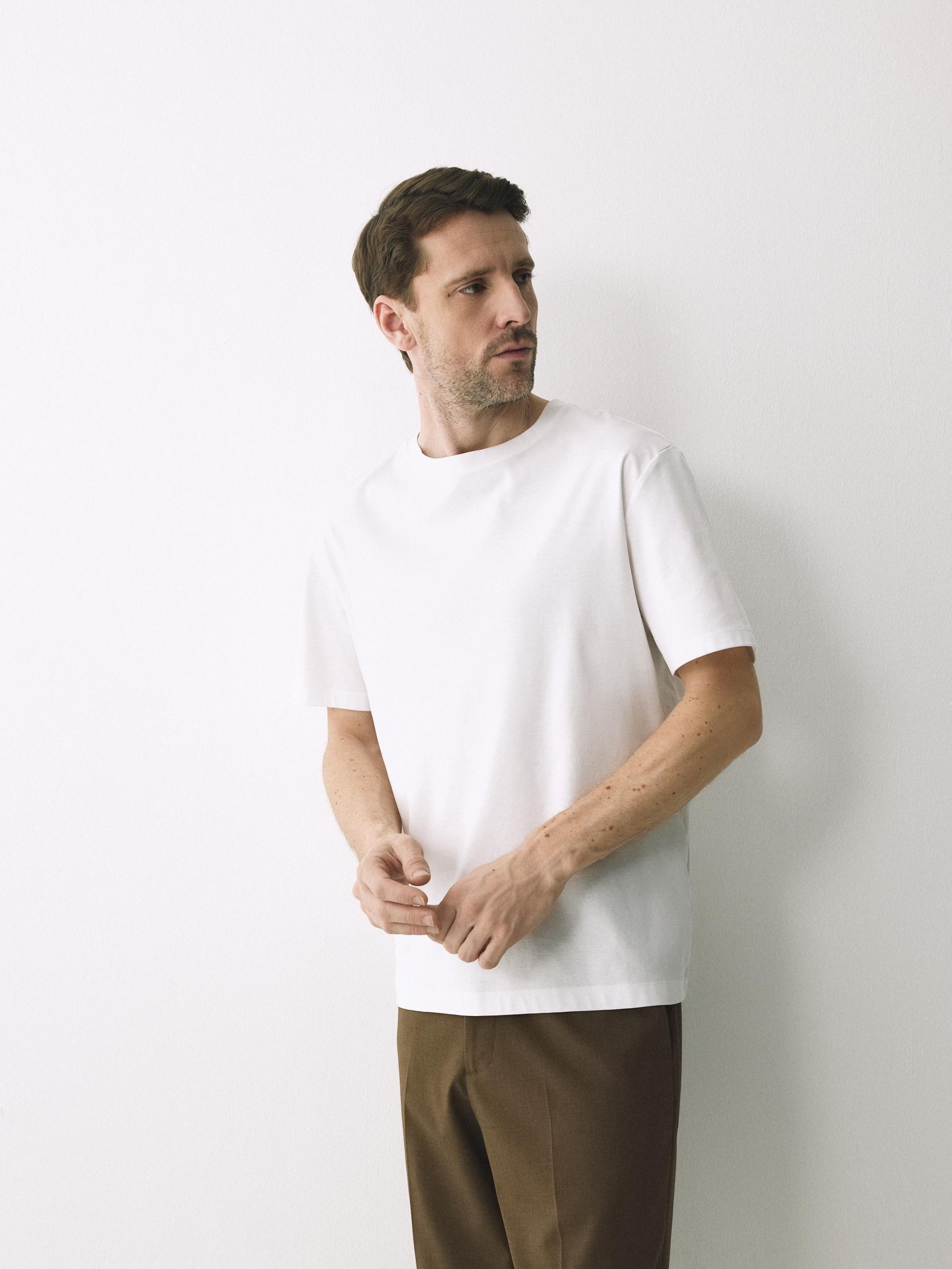 White Mercerised Organic Cotton Regular Fit T-Shirt, White, medium