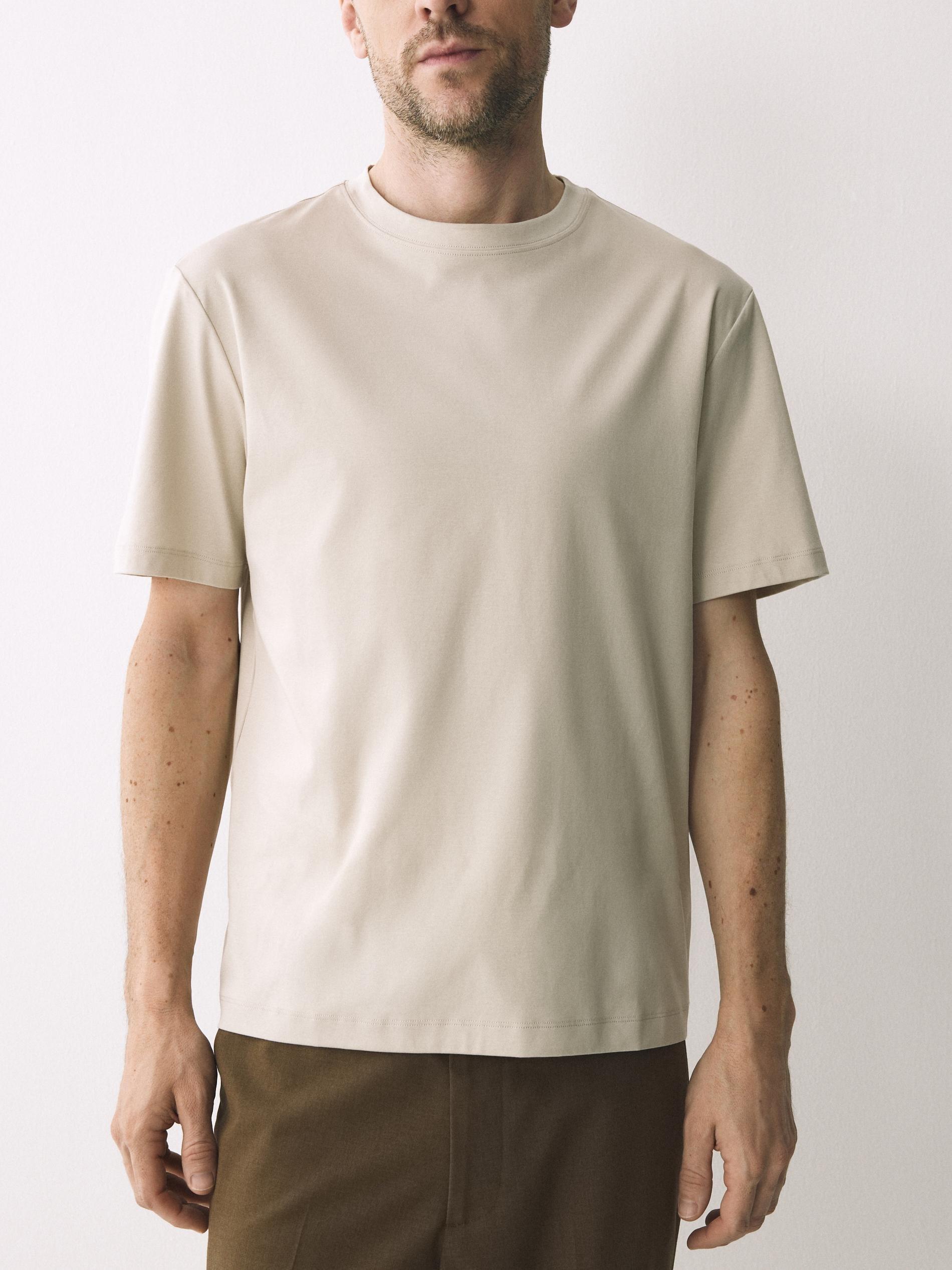 Beige Mercerised Organic Cotton Regular Fit T-Shirt, Beige, large image number 1