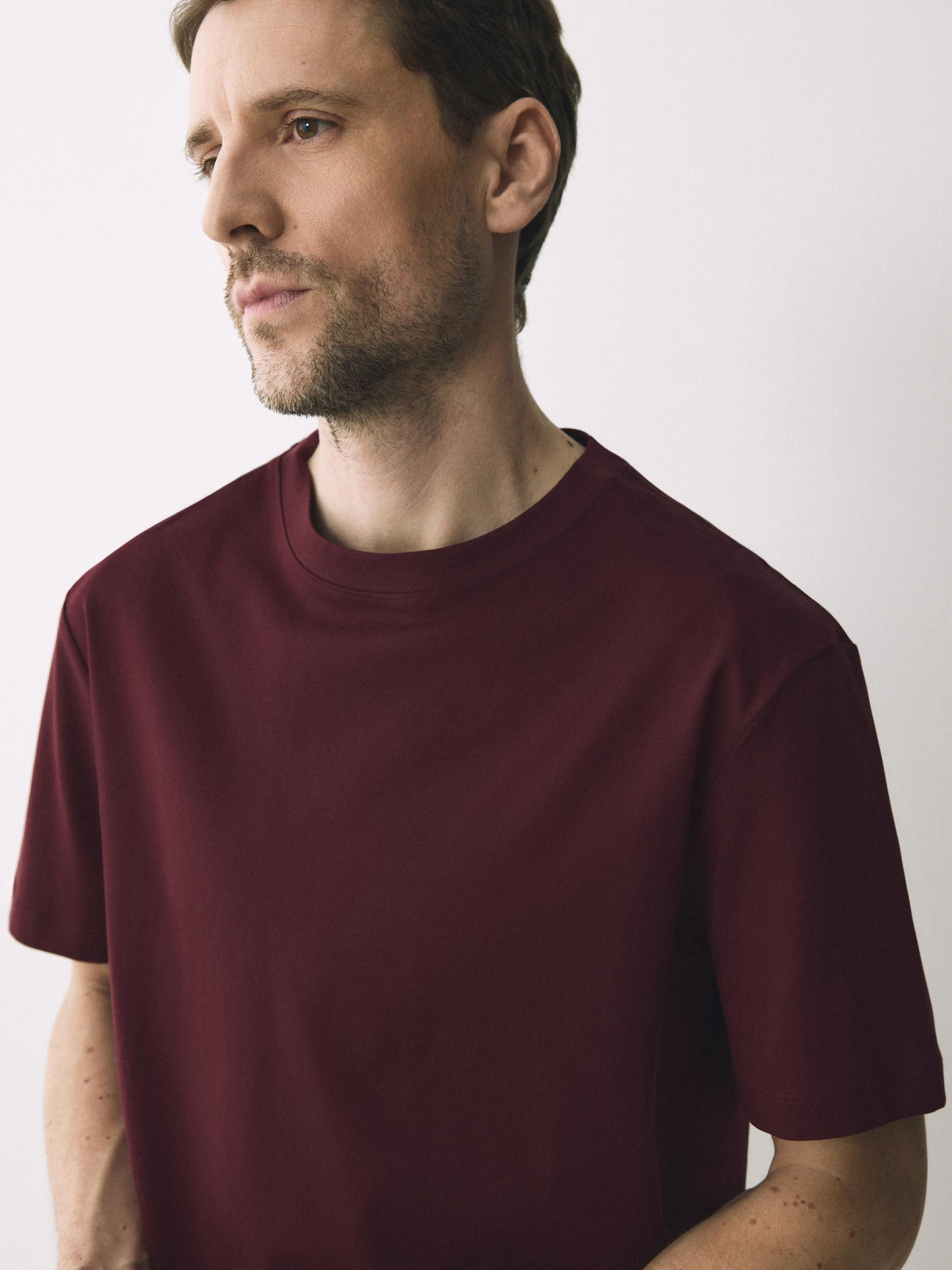 Maroon Mercerised Organic Cotton Regular Fit T-Shirt, Burgundy, large image number 0