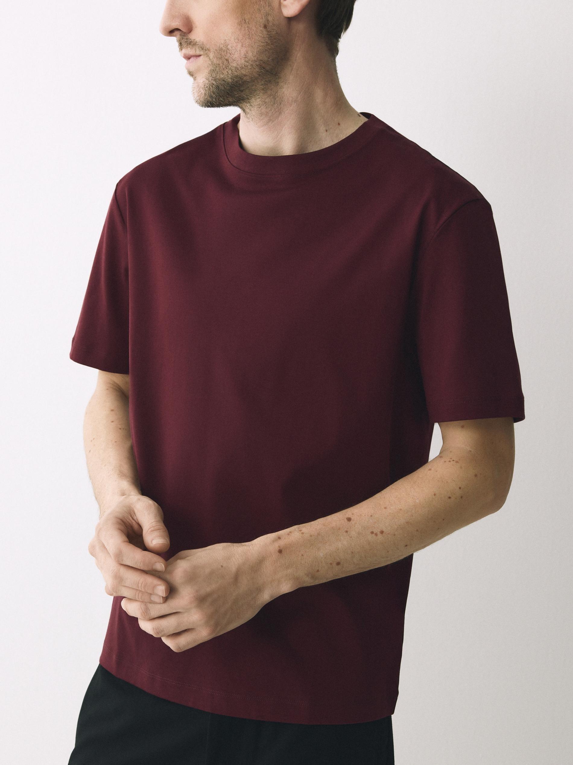 Maroon Mercerised Organic Cotton Regular Fit T-Shirt, Burgundy, large image number 1
