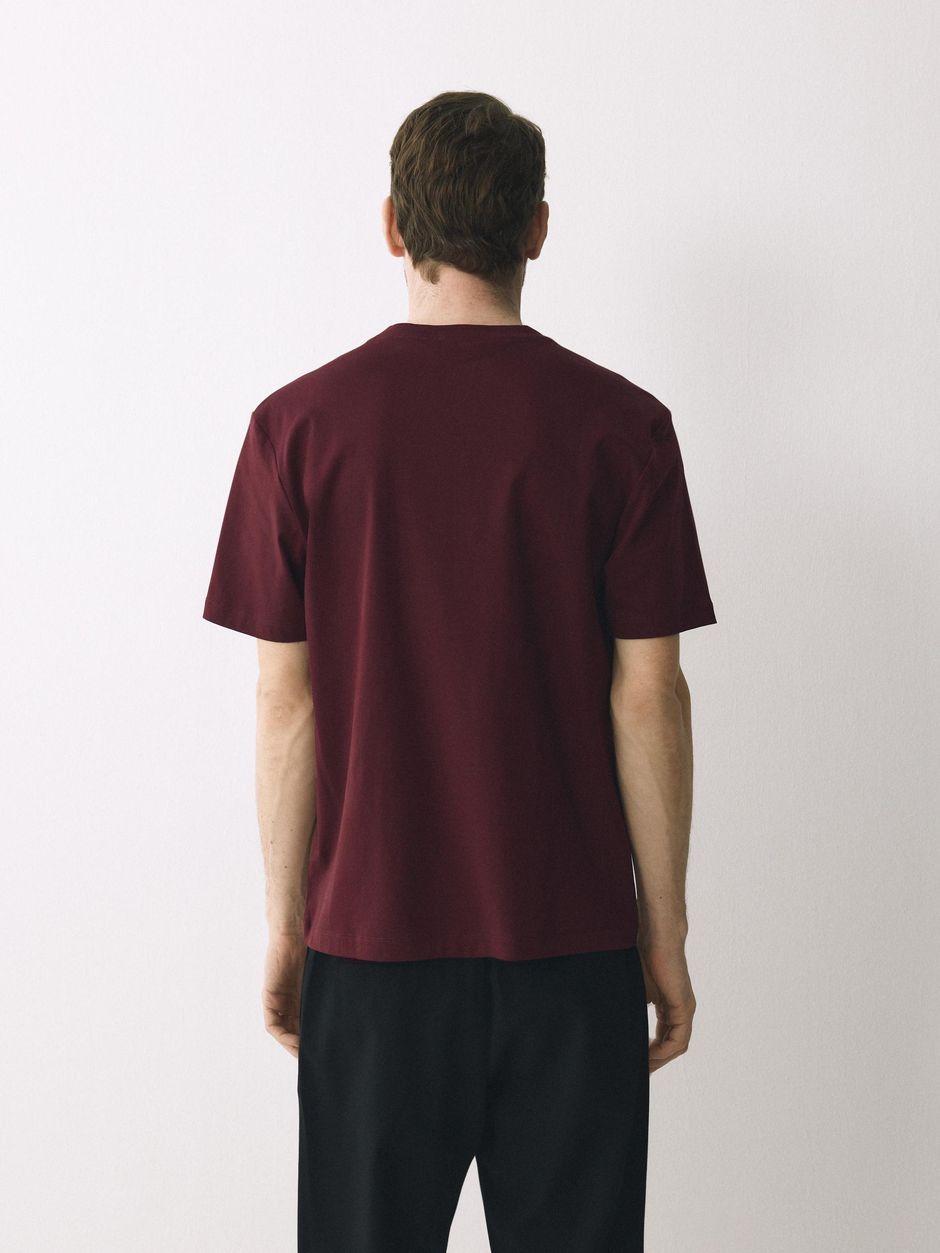Maroon Mercerised Organic Cotton Regular Fit T-Shirt, Burgundy, large image number 3