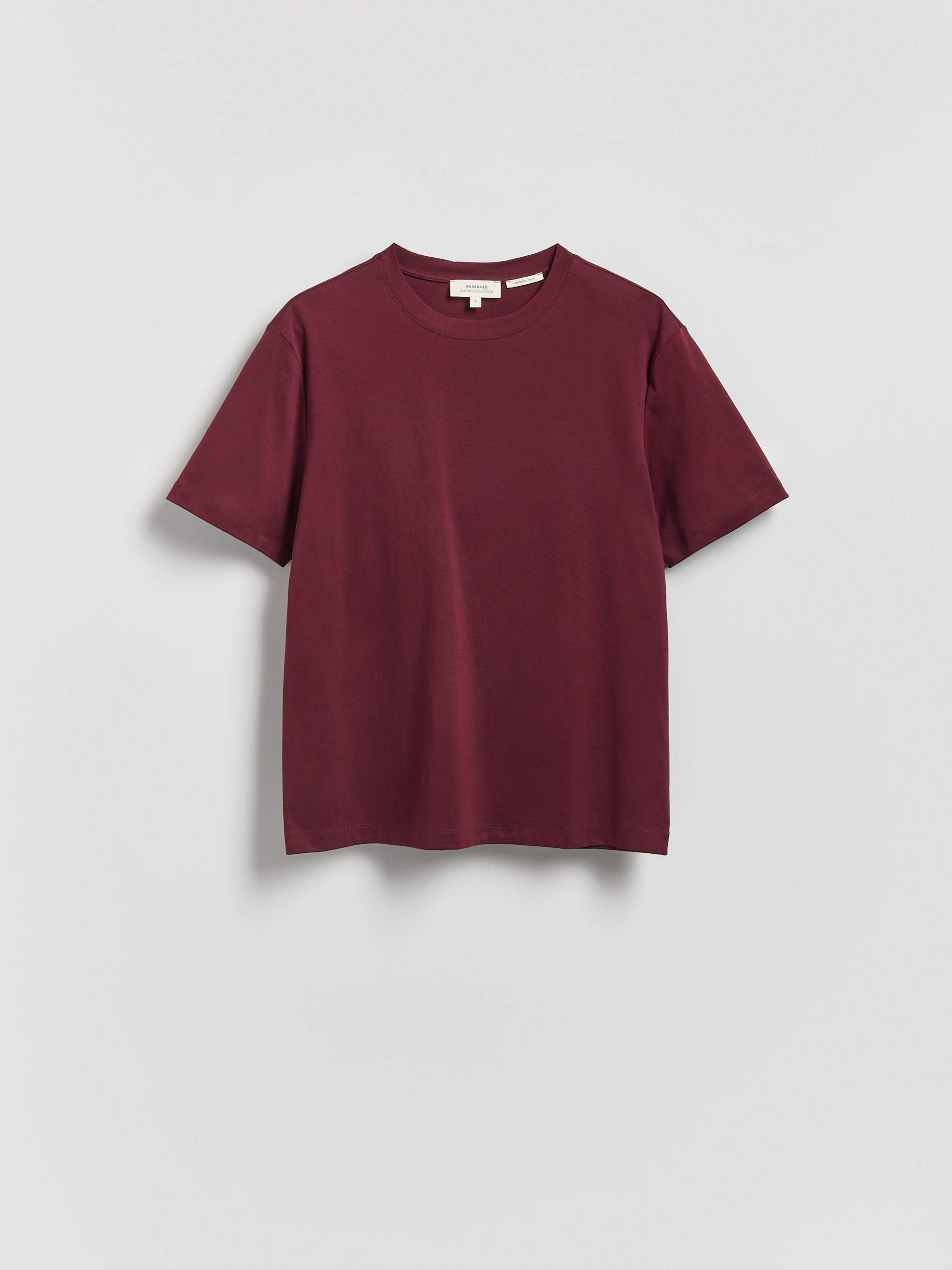 Maroon Mercerised Organic Cotton Regular Fit T-Shirt, Burgundy, large image number 4