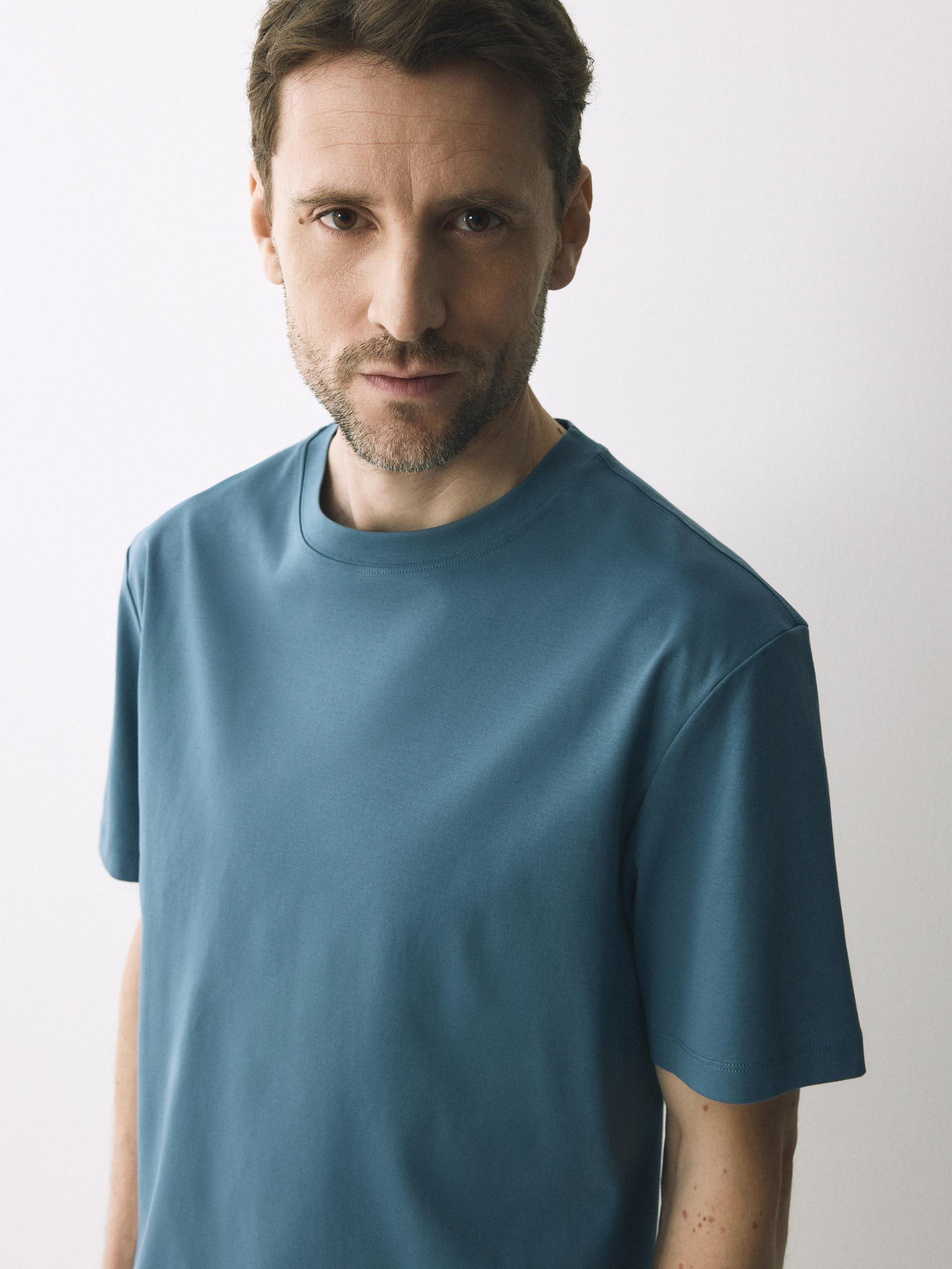 Navy Mercerised Organic Cotton Regular Fit T-Shirt, Blue, medium