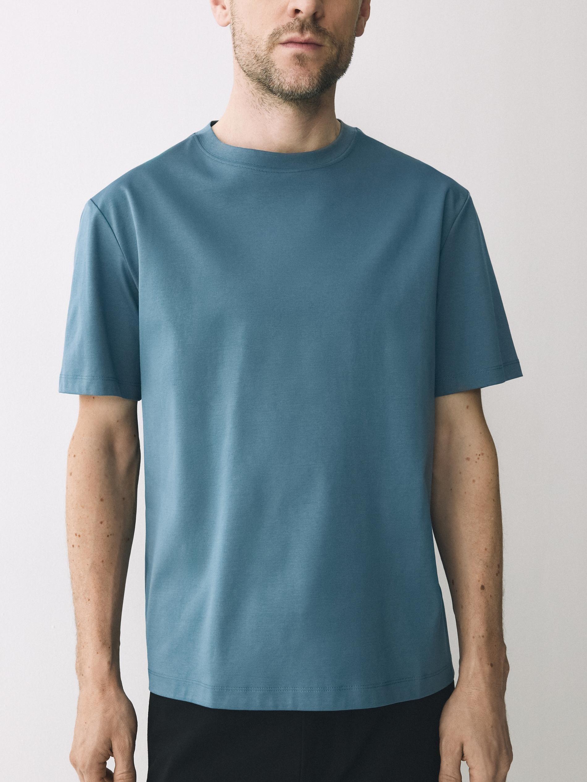 Navy Mercerised Organic Cotton Regular Fit T-Shirt, Blue, medium