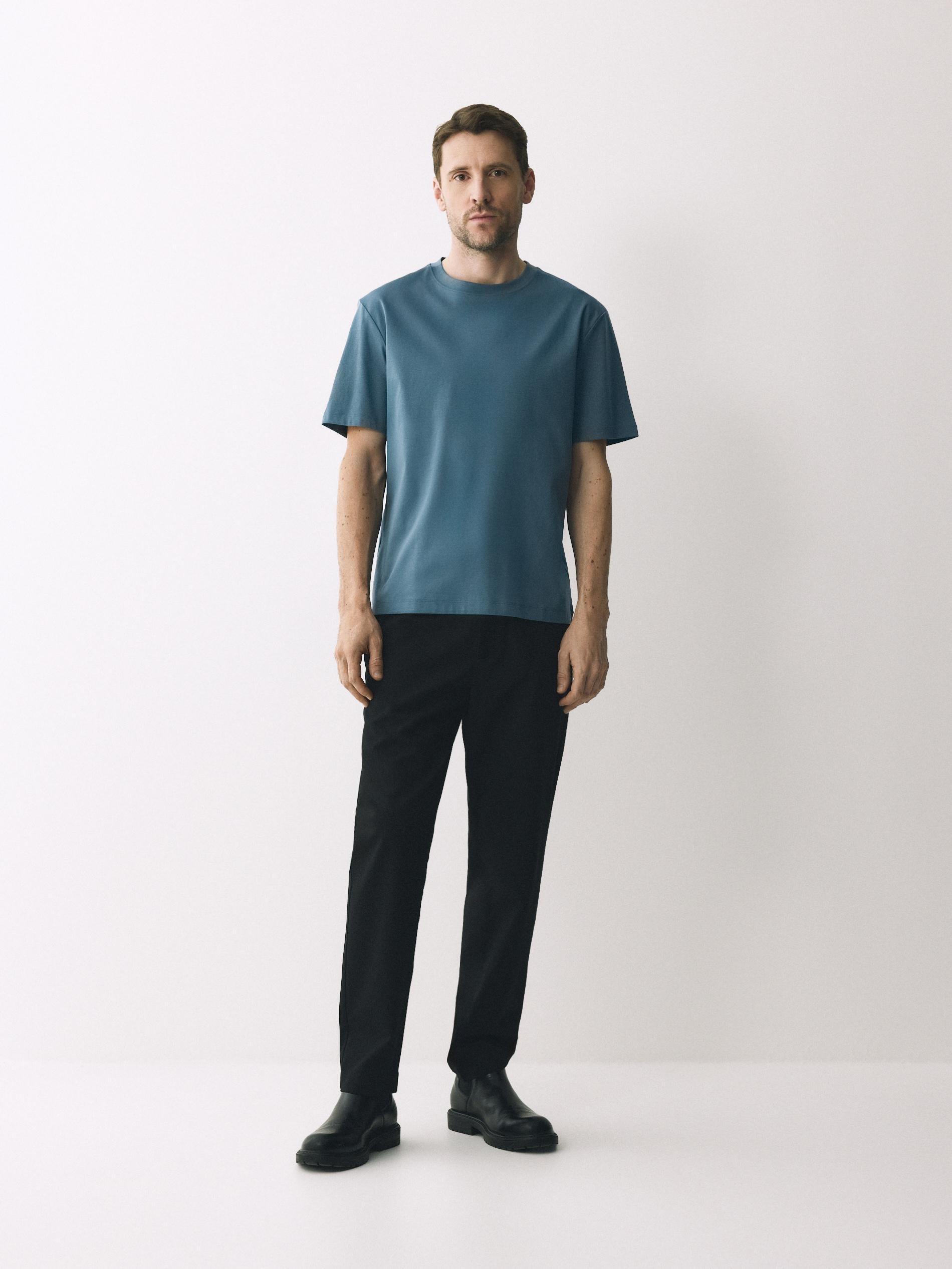 Navy Mercerised Organic Cotton Regular Fit T-Shirt, Blue, large image number 3