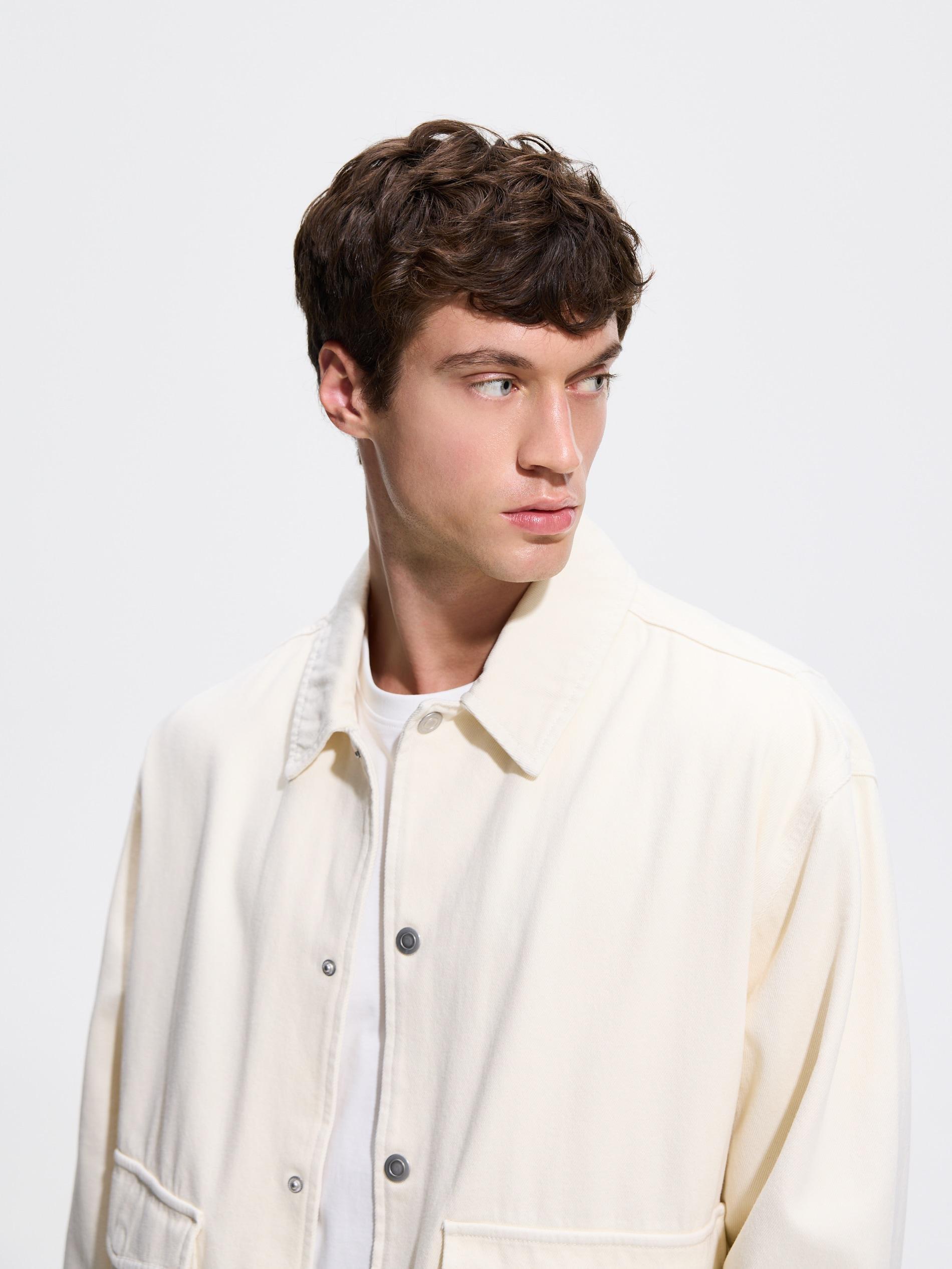 Cream Denim Bomber Jacket, Ivory, medium