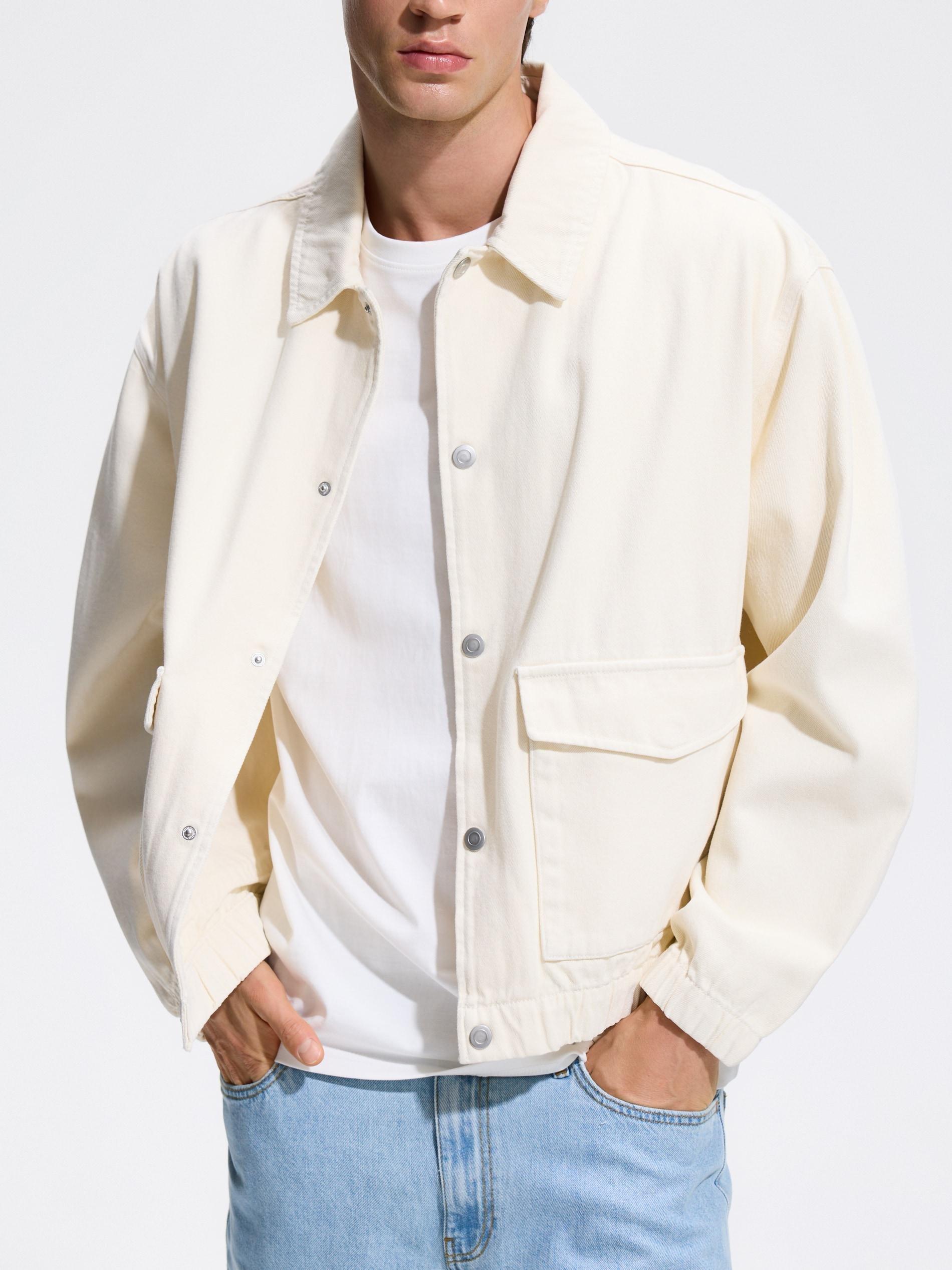 Cream Denim Bomber Jacket, Ivory, medium