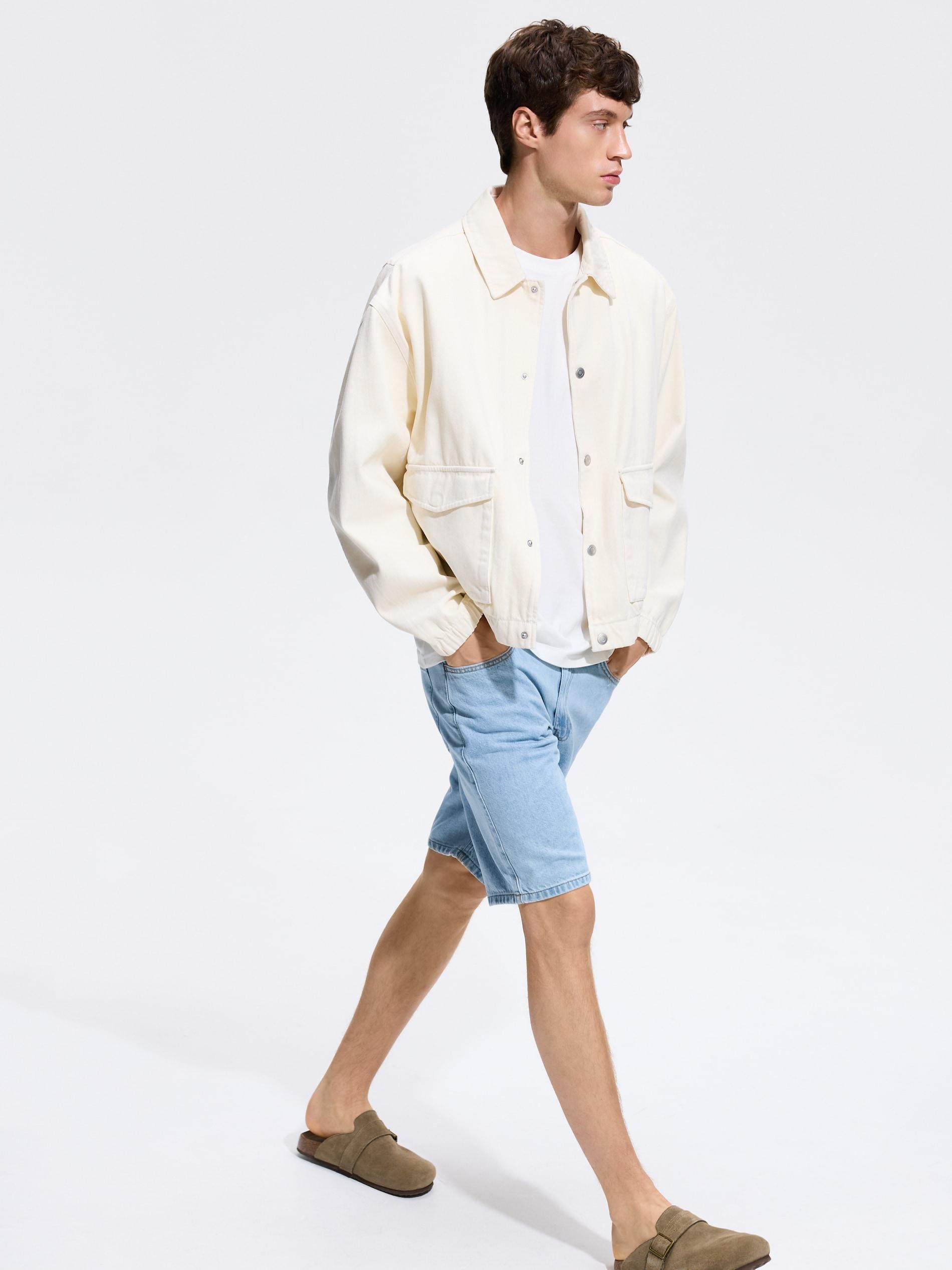 Cream Denim Bomber Jacket, Ivory, medium