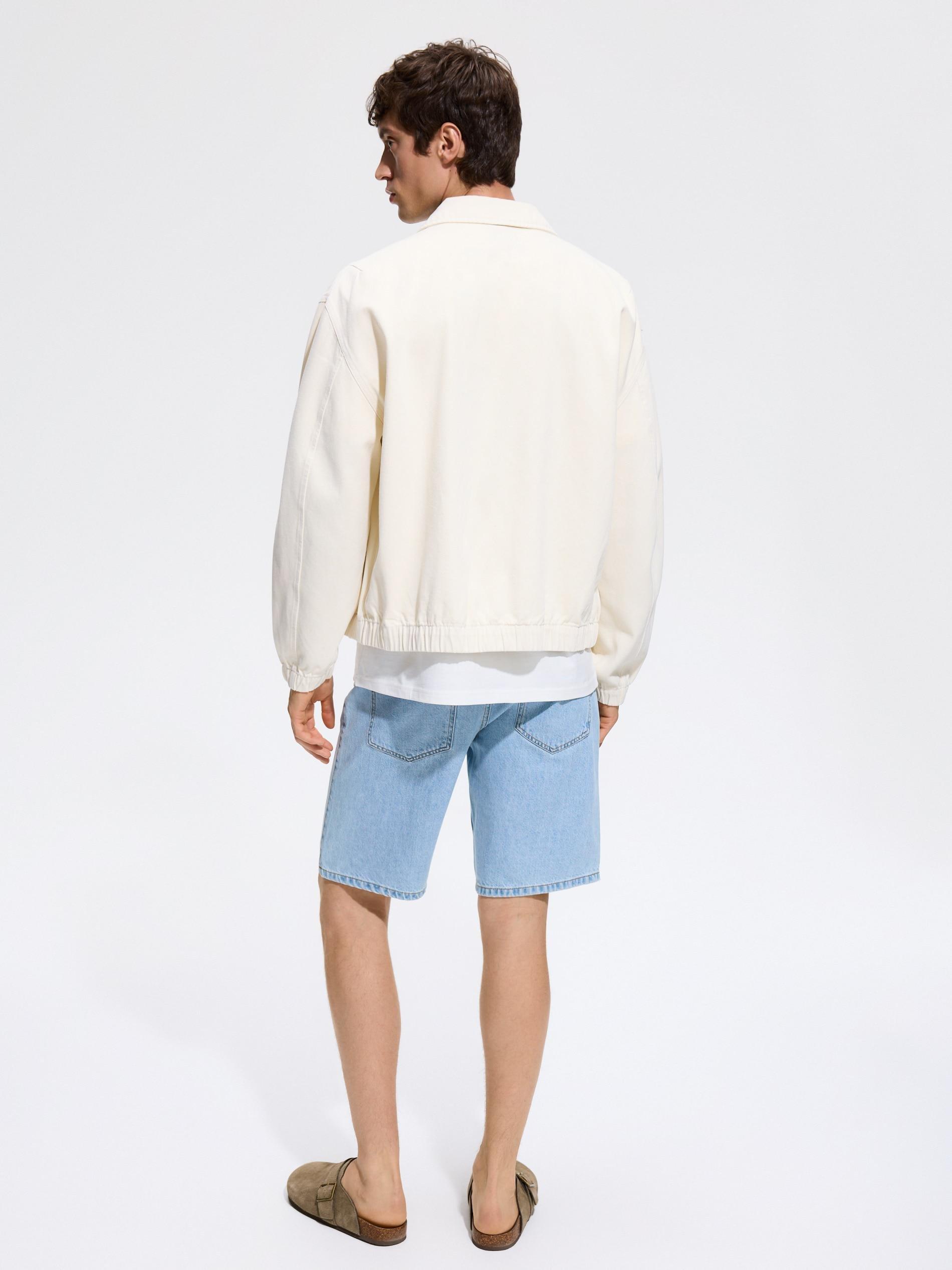 Cream Denim Bomber Jacket, Ivory, large image number 3