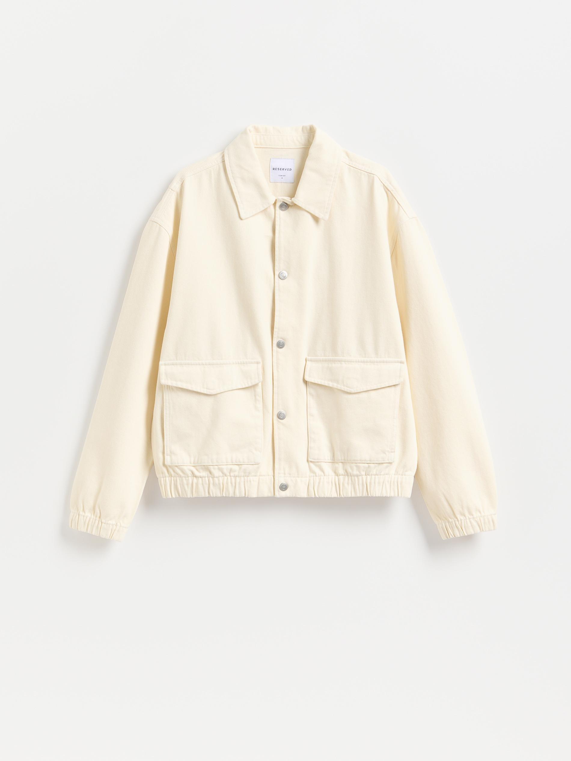 Cream Denim Bomber Jacket, Ivory, large image number 4