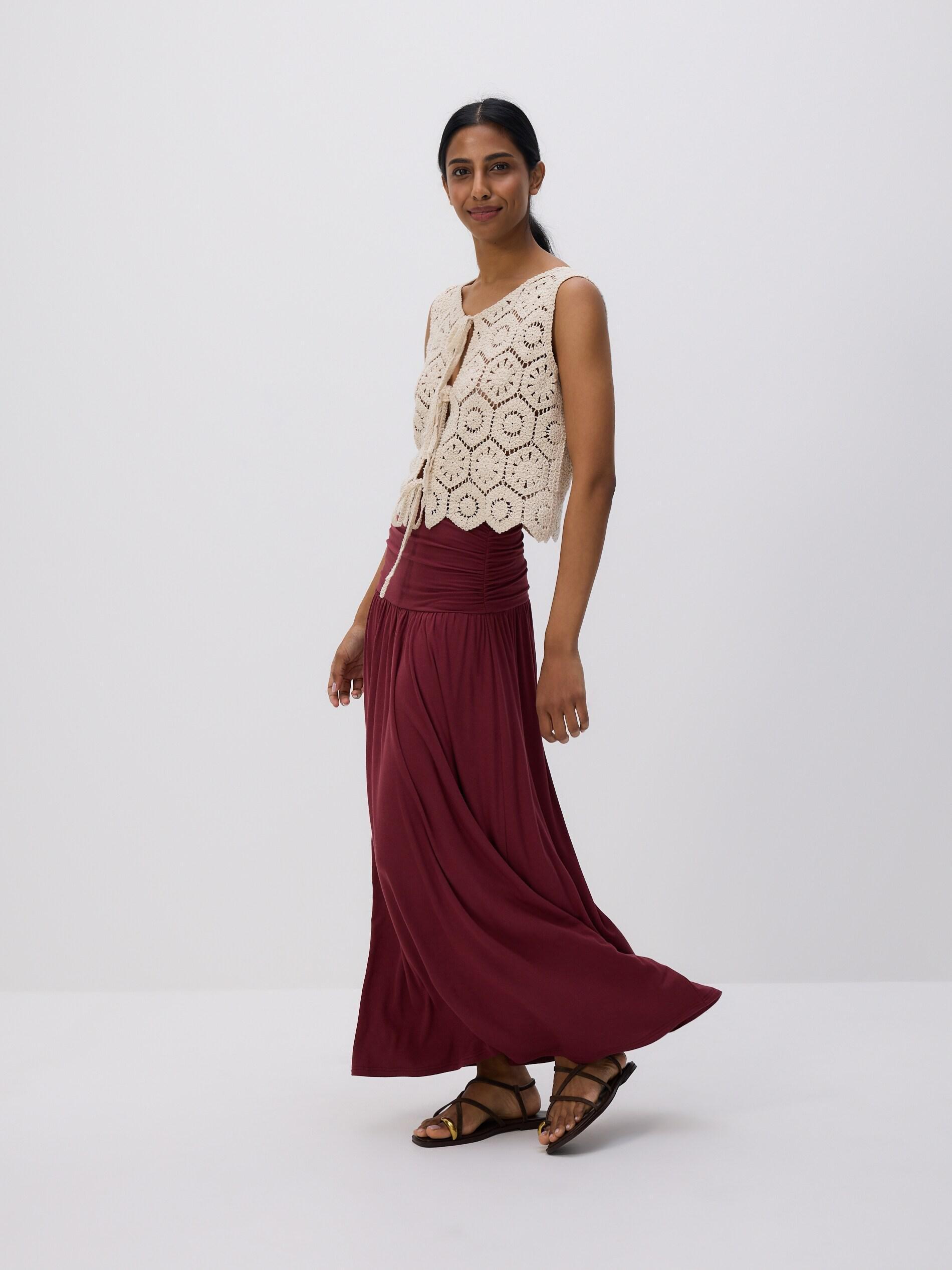 Maroon Viscose Rich Maxi Skirt, Burgundy, large image number 0