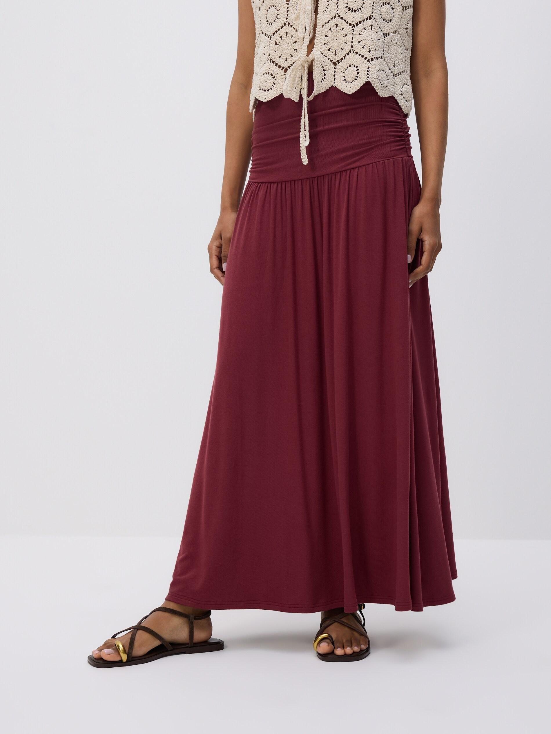 Maroon Viscose Rich Maxi Skirt, Burgundy, large image number 1