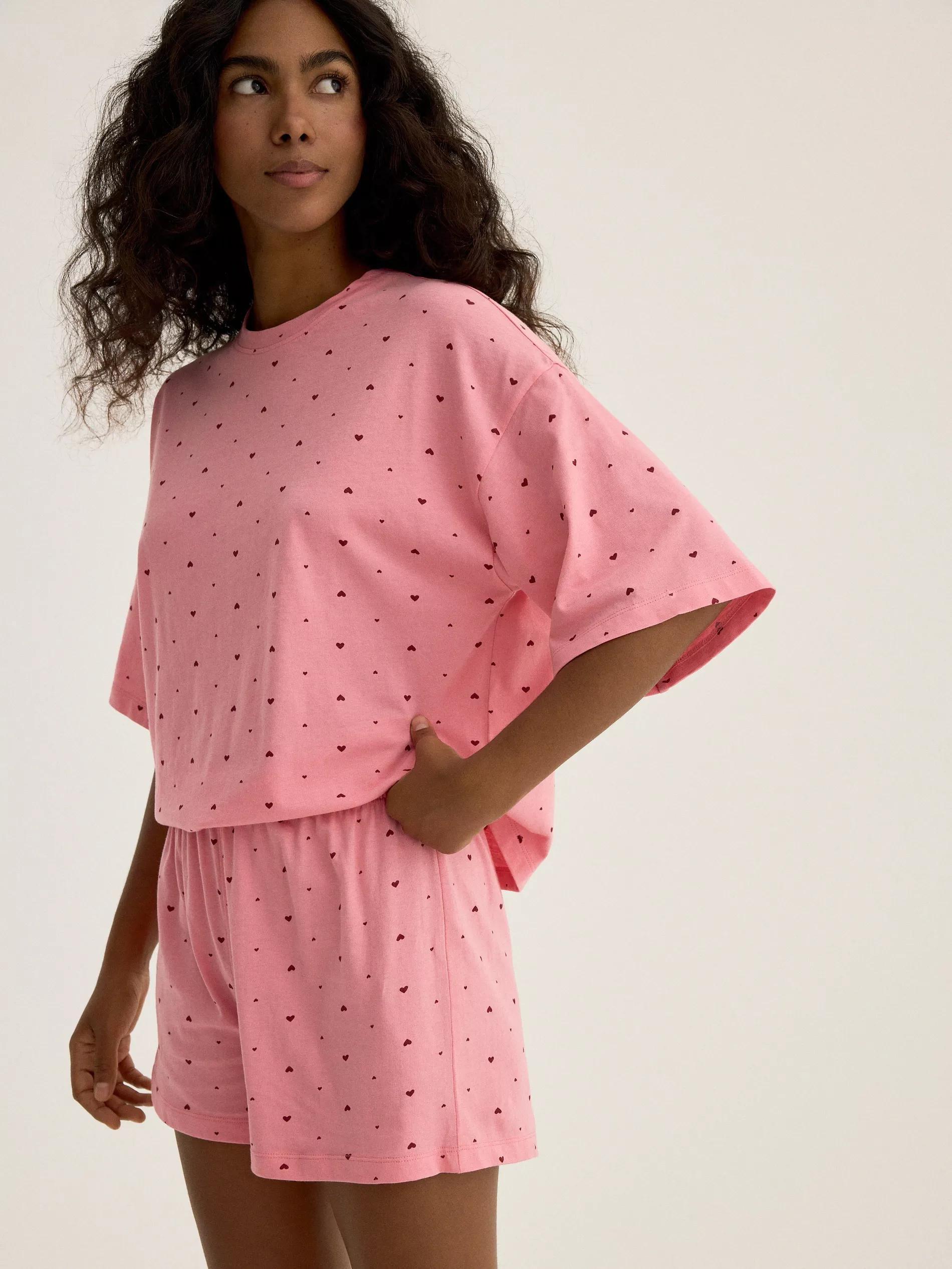 Pink Two Piece Pyjama Set With Heart Print, Pink, large image number 1
