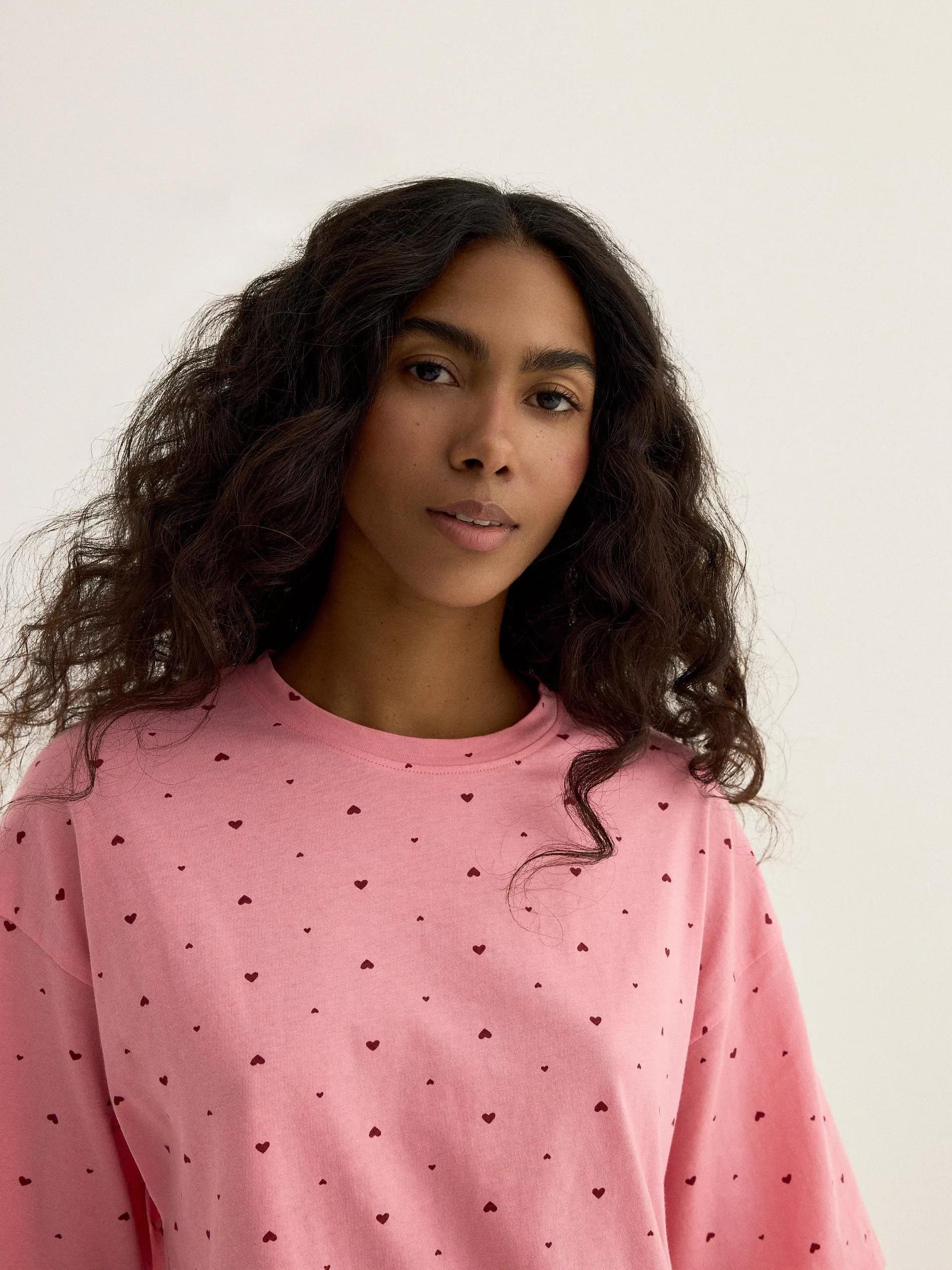 Pink Two Piece Pyjama Set With Heart Print, Pink, large image number 2