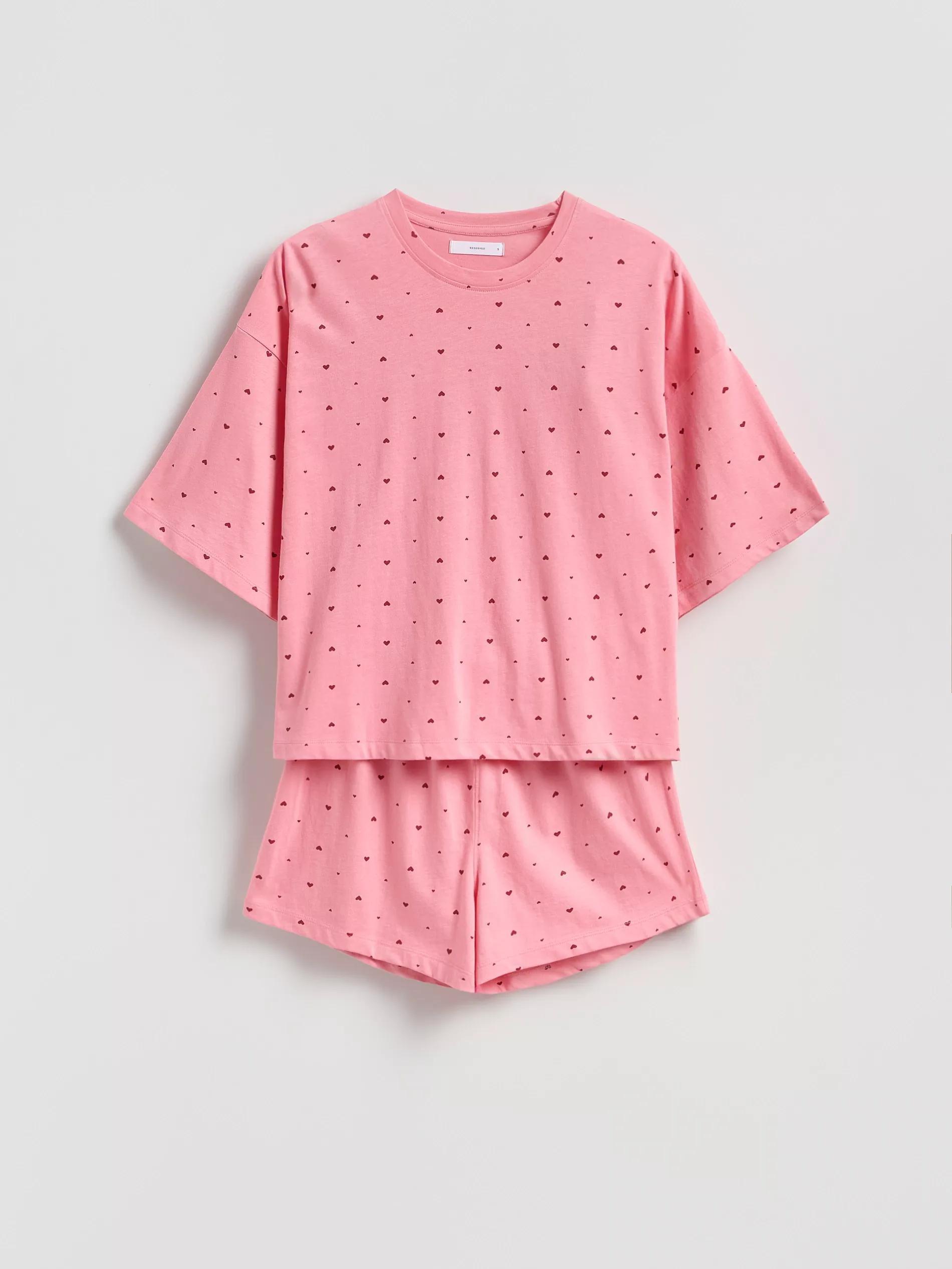 Pink Two Piece Pyjama Set With Heart Print, Pink, large image number 4