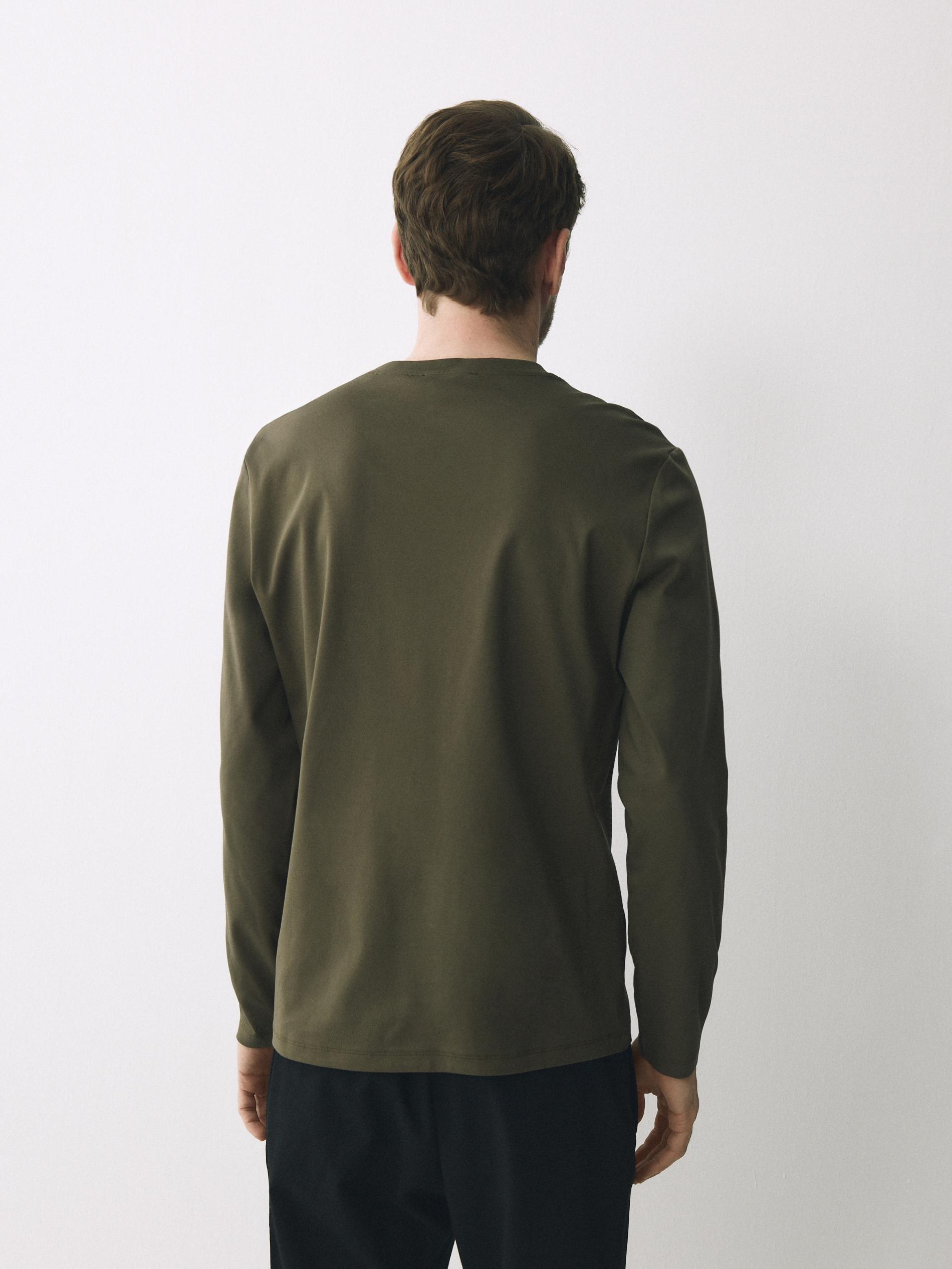 Green Mercerised Cotton Rich Long Sleeve T-Shirt, Khaki, large image number 2