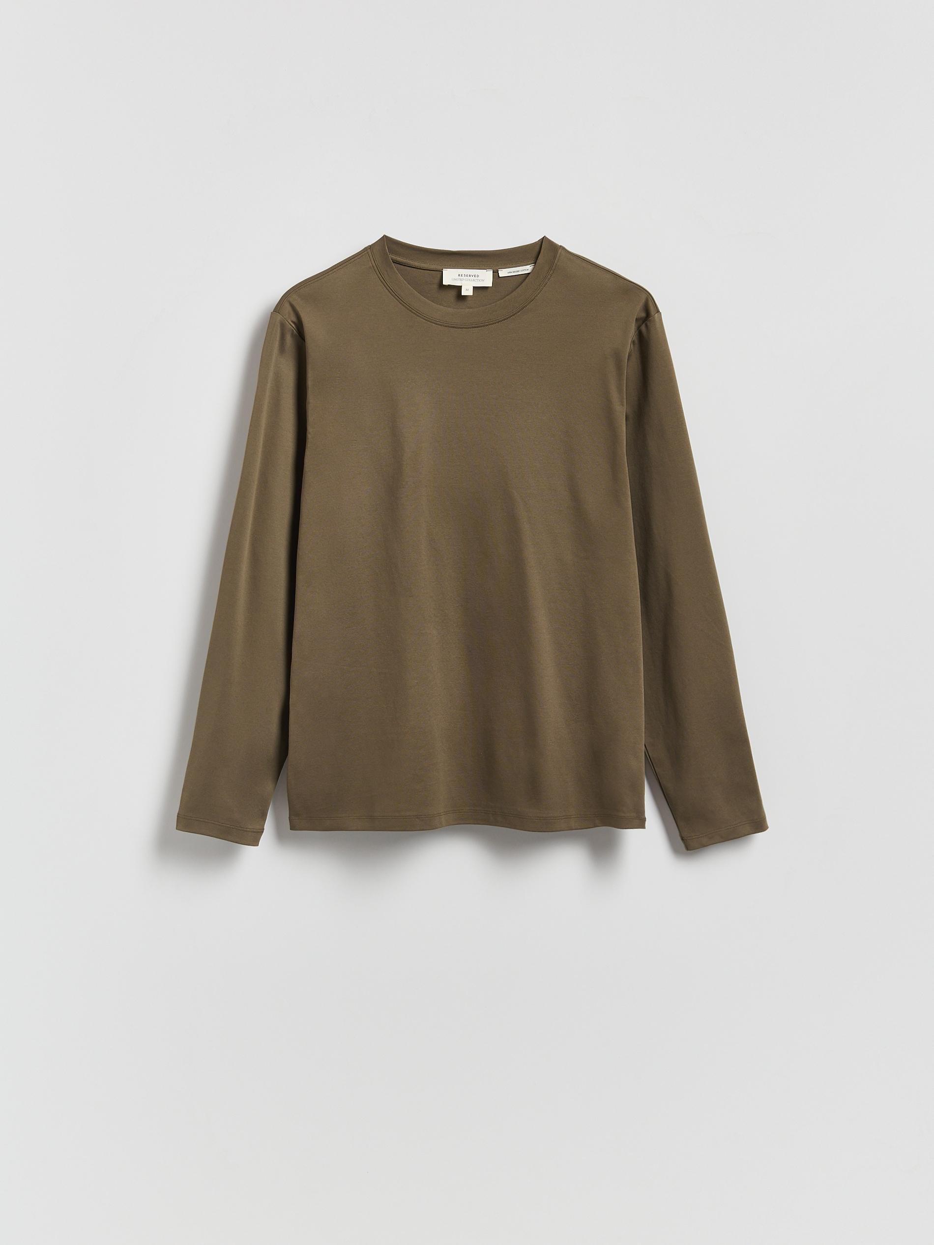 Green Mercerised Cotton Rich Long Sleeve T-Shirt, Khaki, large image number 3