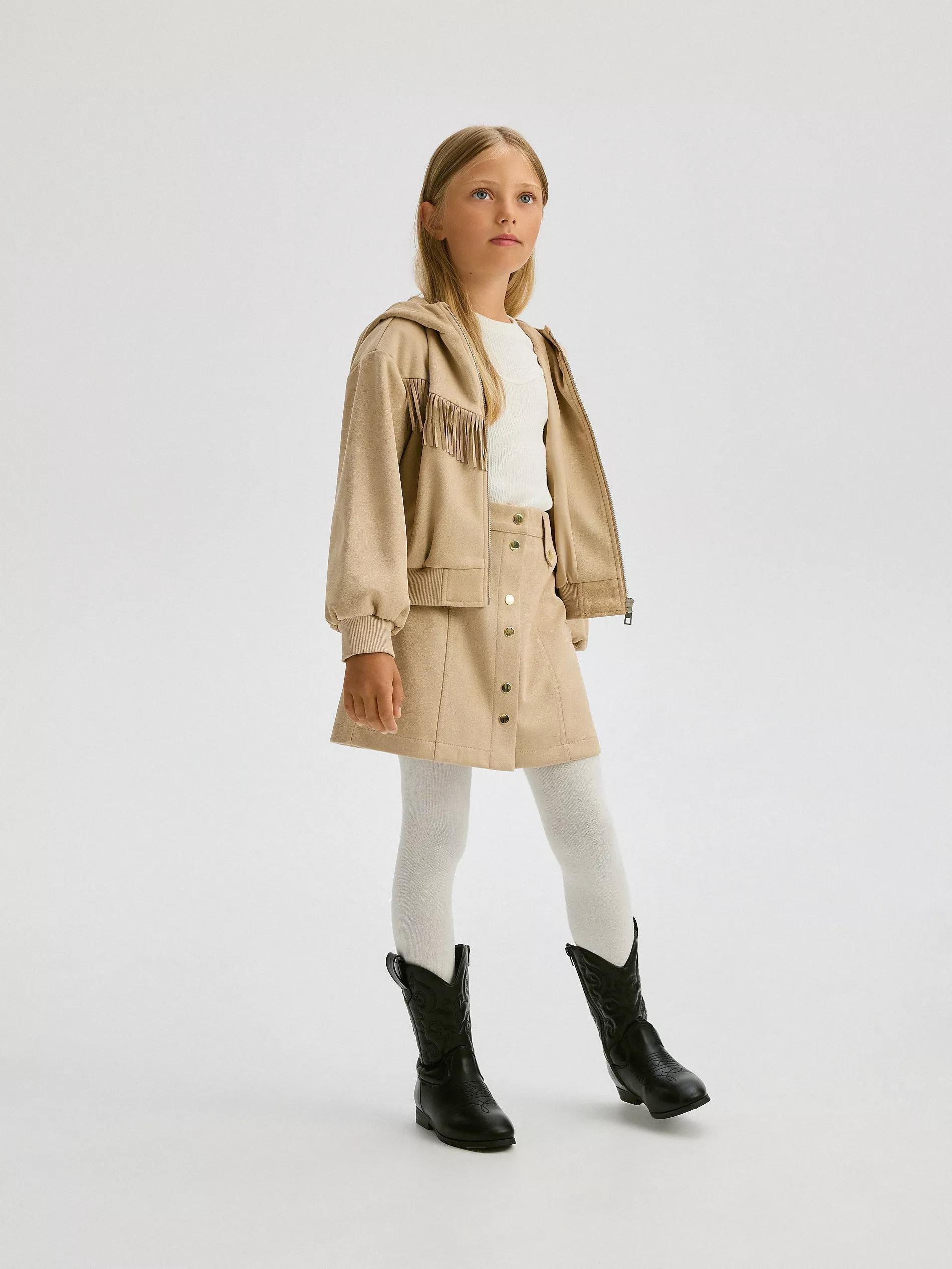 Beige Bomber Jacket With Fringes, , large image number 3