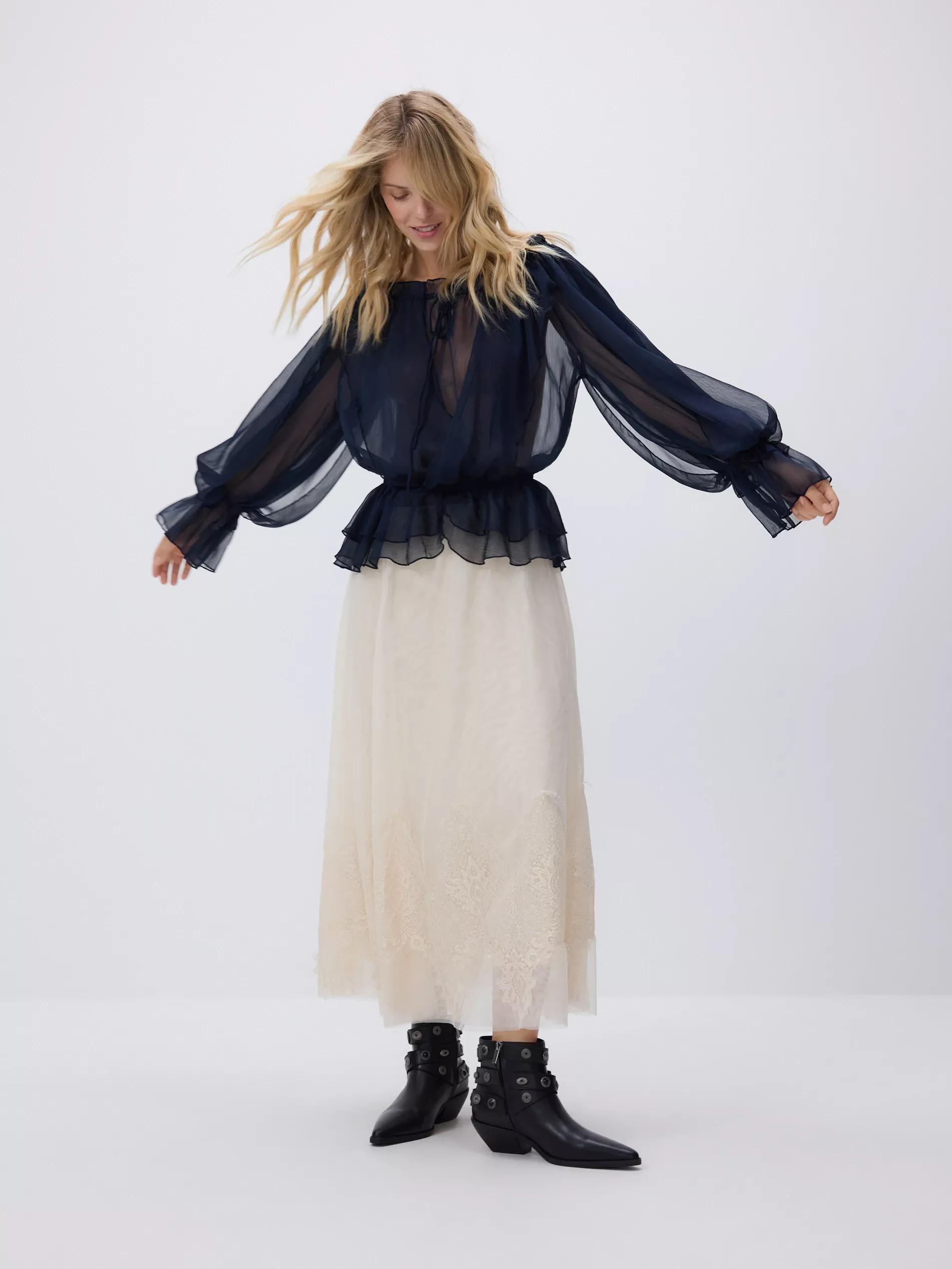 Cream Skirt With Lace Embellishment, , large image number 1