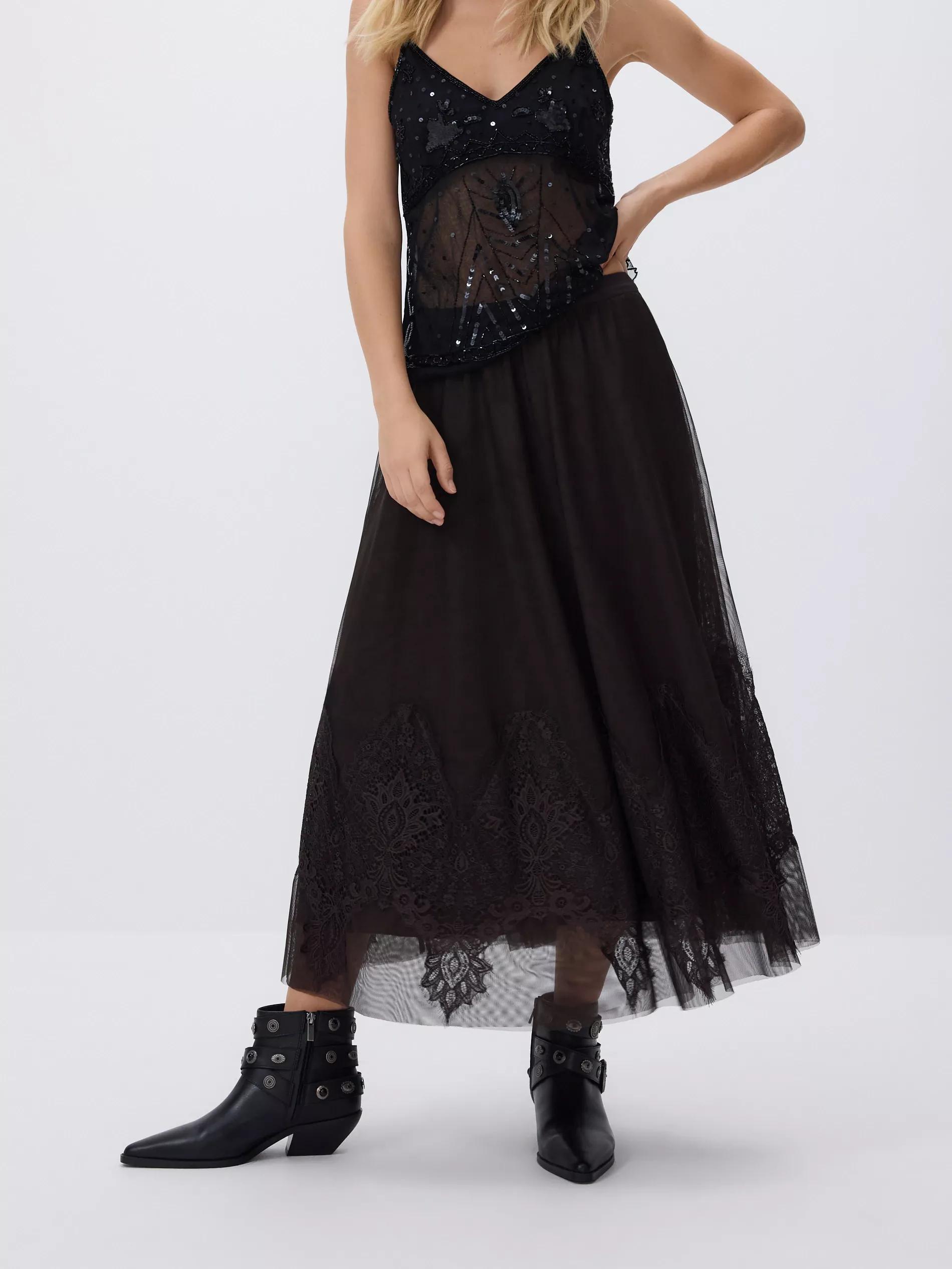 Brown Skirt With Lace Embellishment, , large image number 0