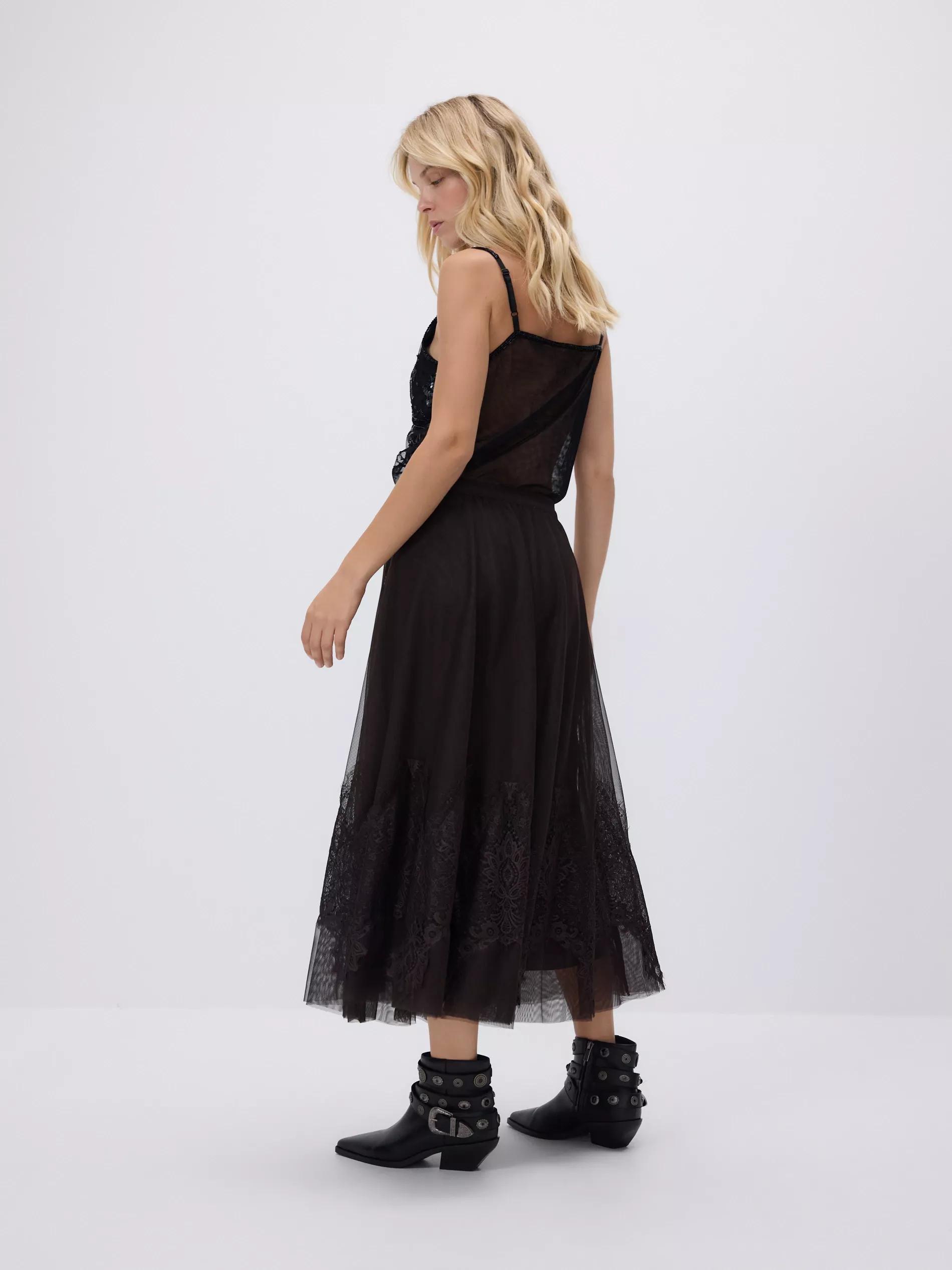 Brown Skirt With Lace Embellishment, , large image number 1