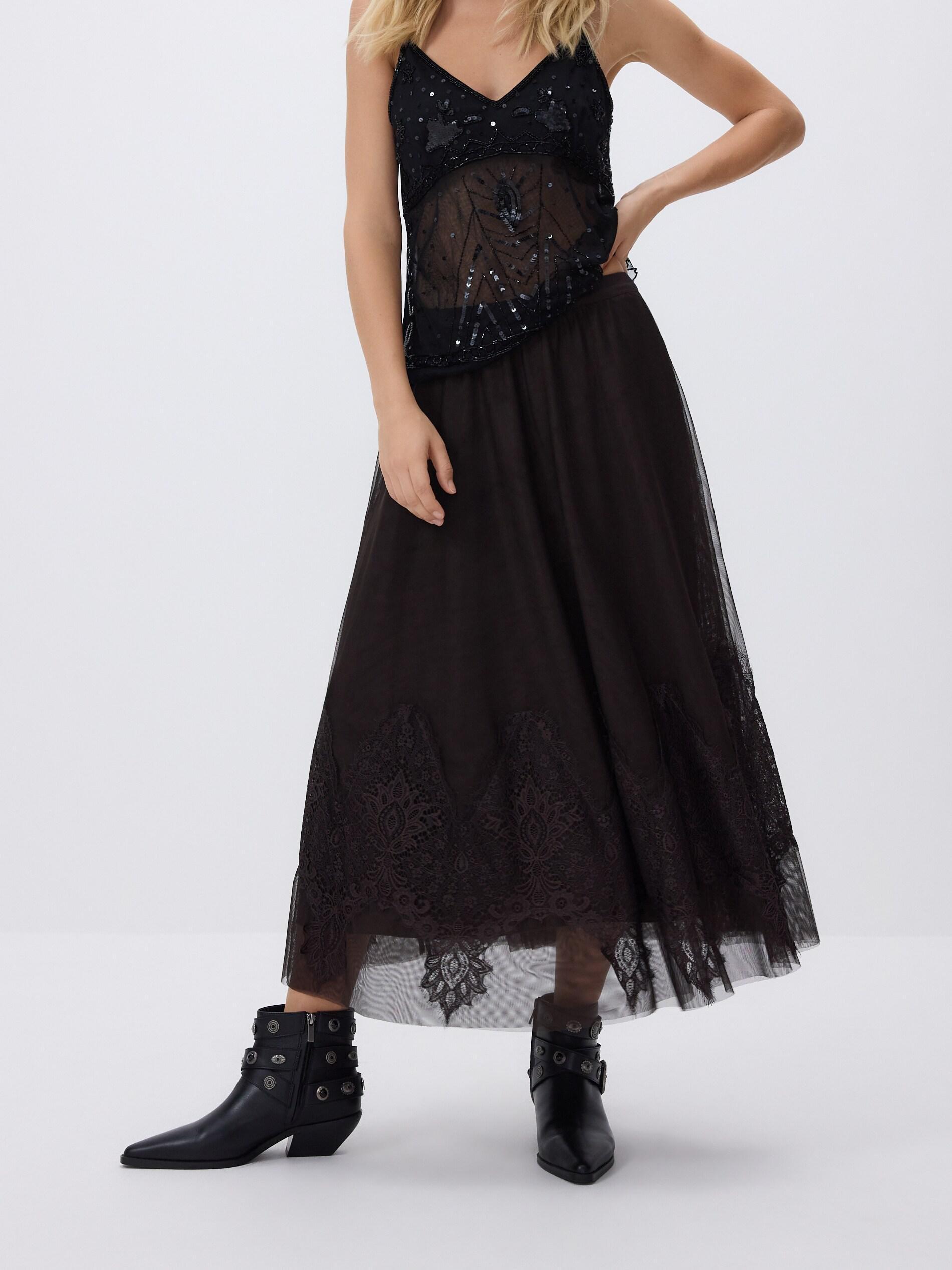 Brown Skirt With Lace Embellishment, Brown, large image number 2