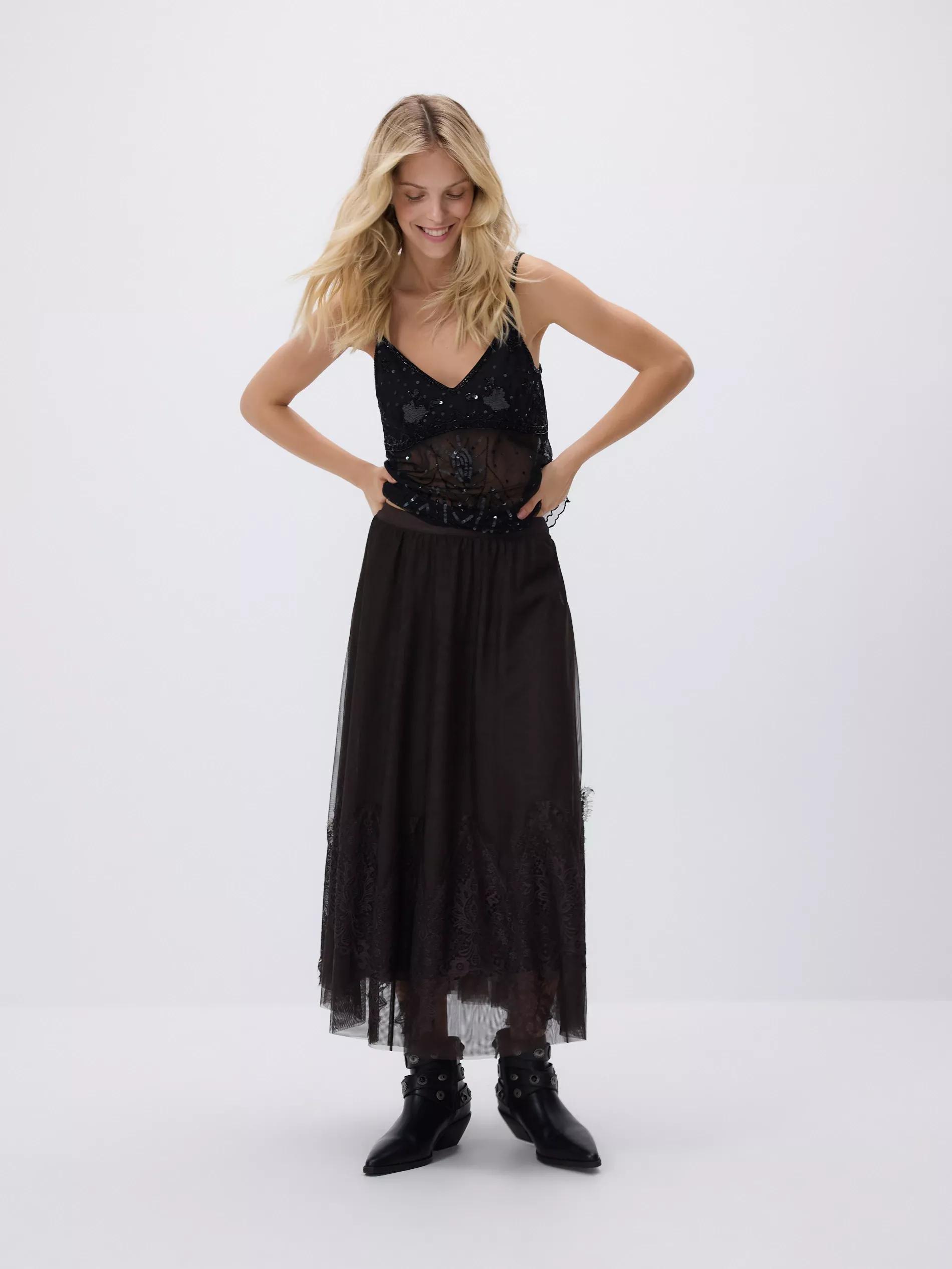 Brown Skirt With Lace Embellishment, , large image number 3