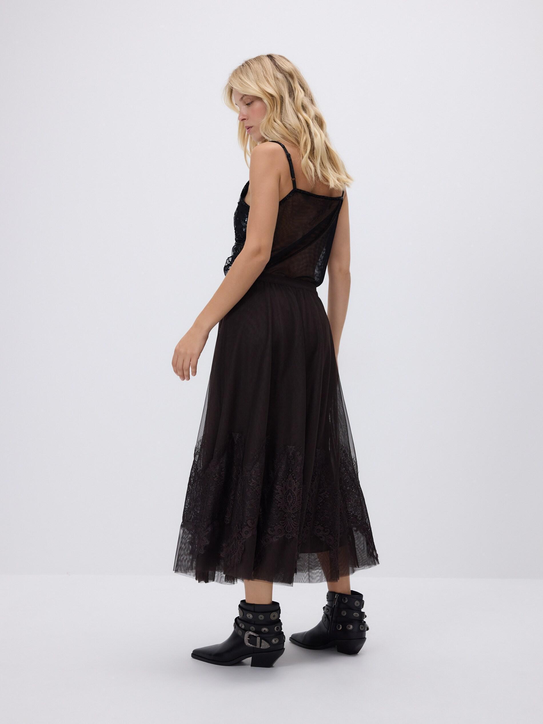 Brown Skirt With Lace Embellishment, Brown, large image number 3