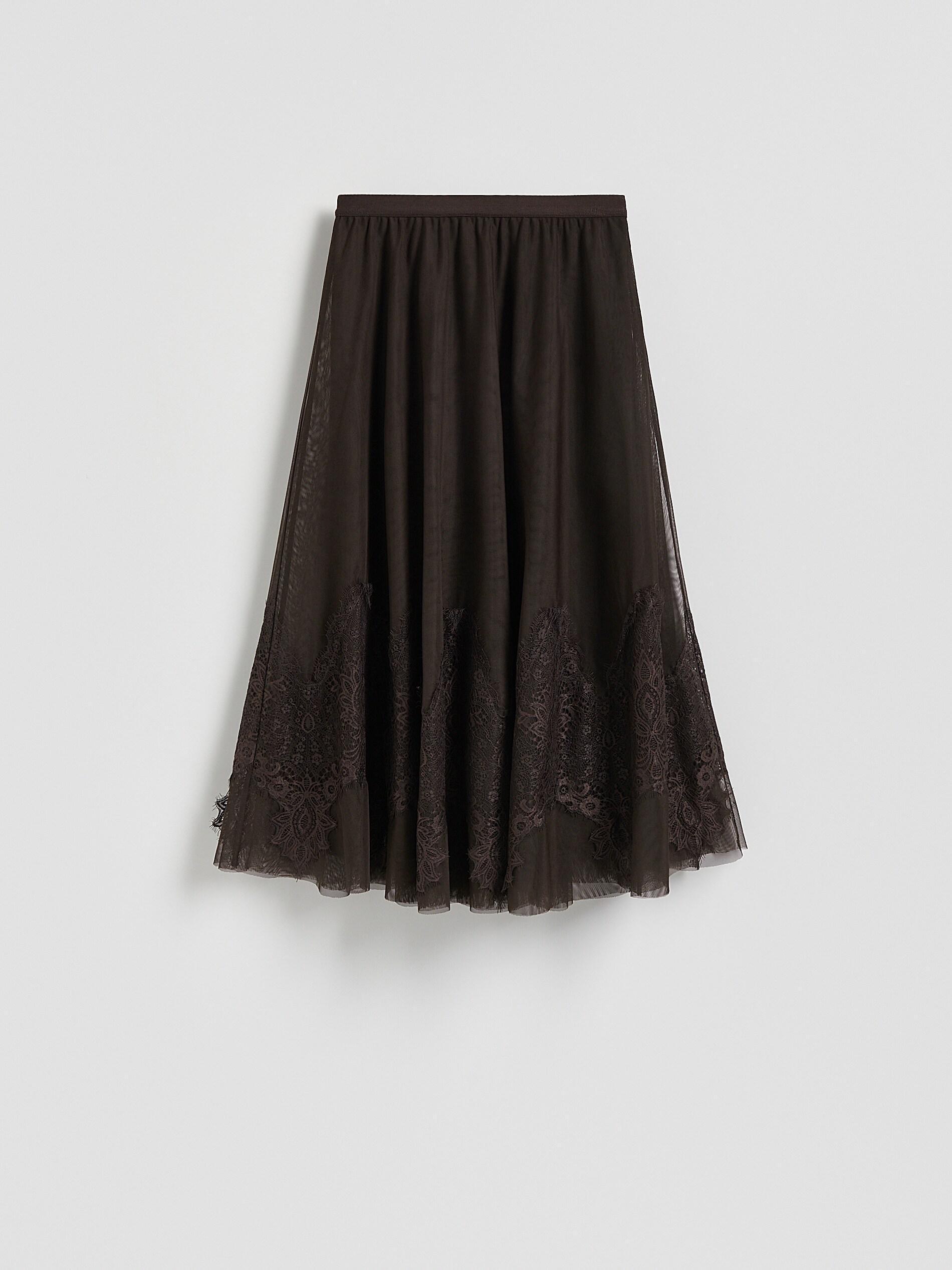 Brown Skirt With Lace Embellishment, Brown, large image number 4
