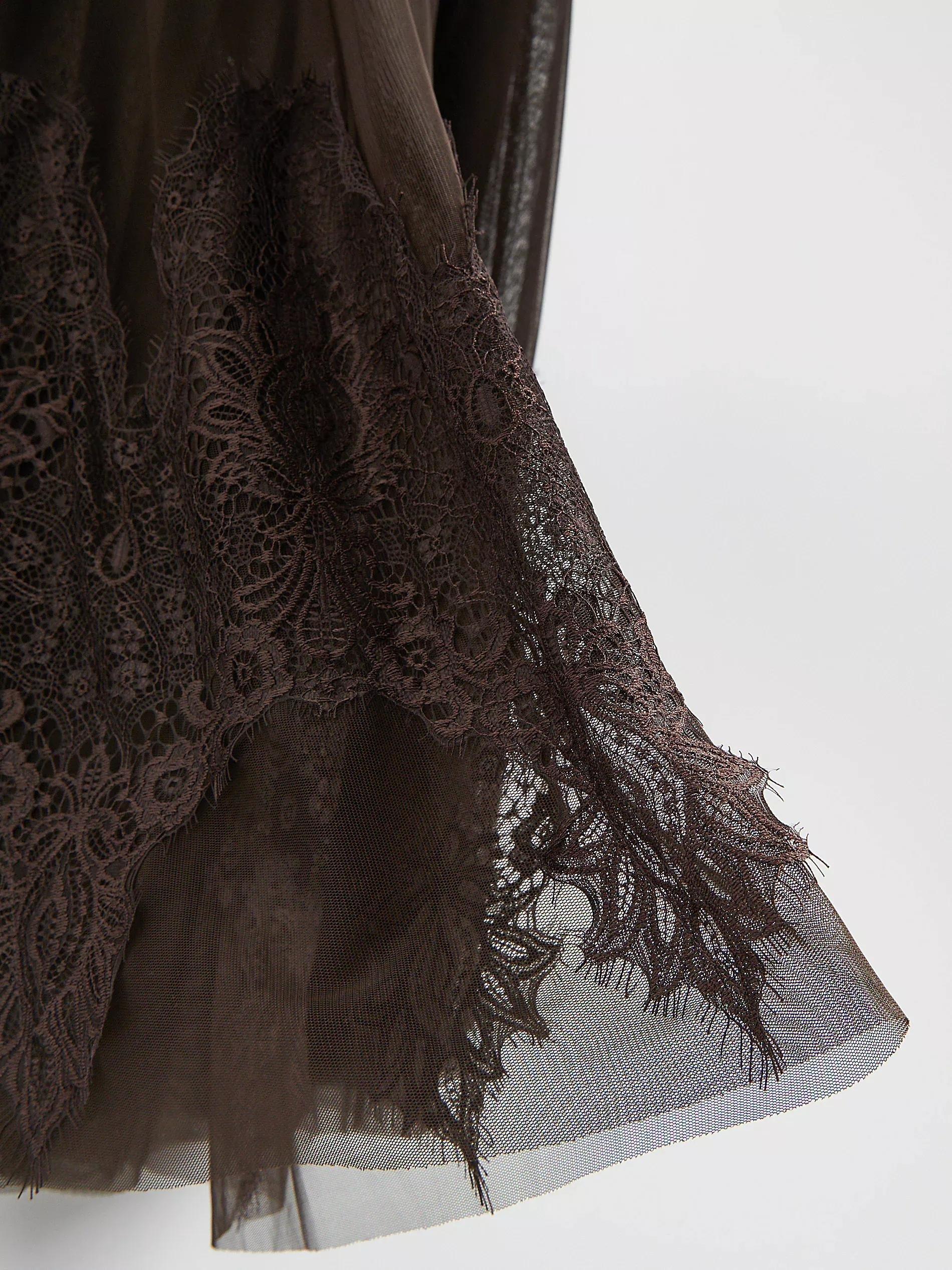 Brown Skirt With Lace Embellishment, , large image number 5