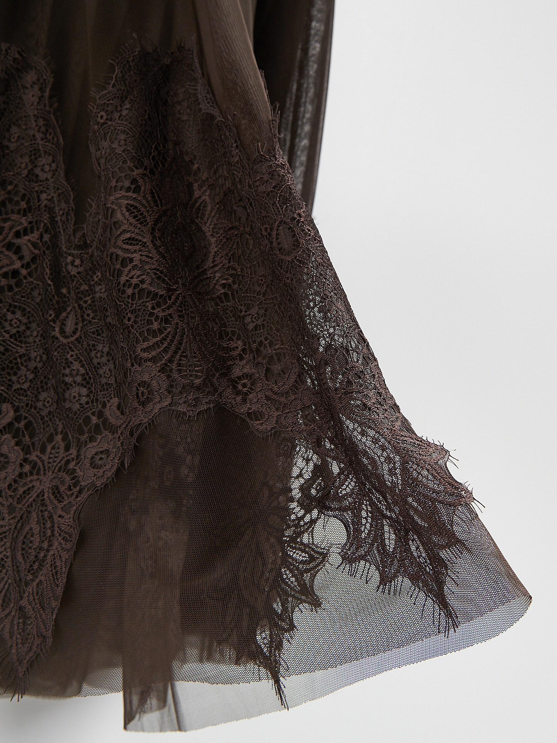 Brown Skirt With Lace Embellishment, Brown, large image number 5