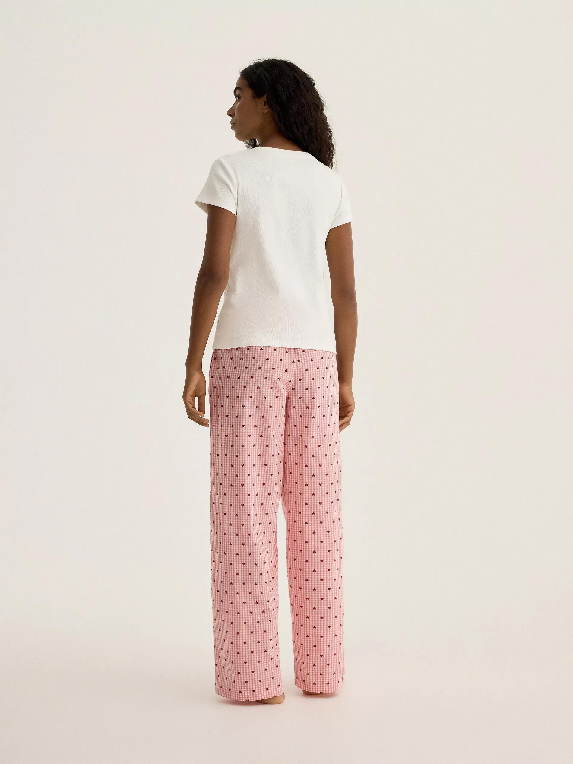 Cream Two Piece Pyjama Set With Heart Print, Ivory, large image number 2