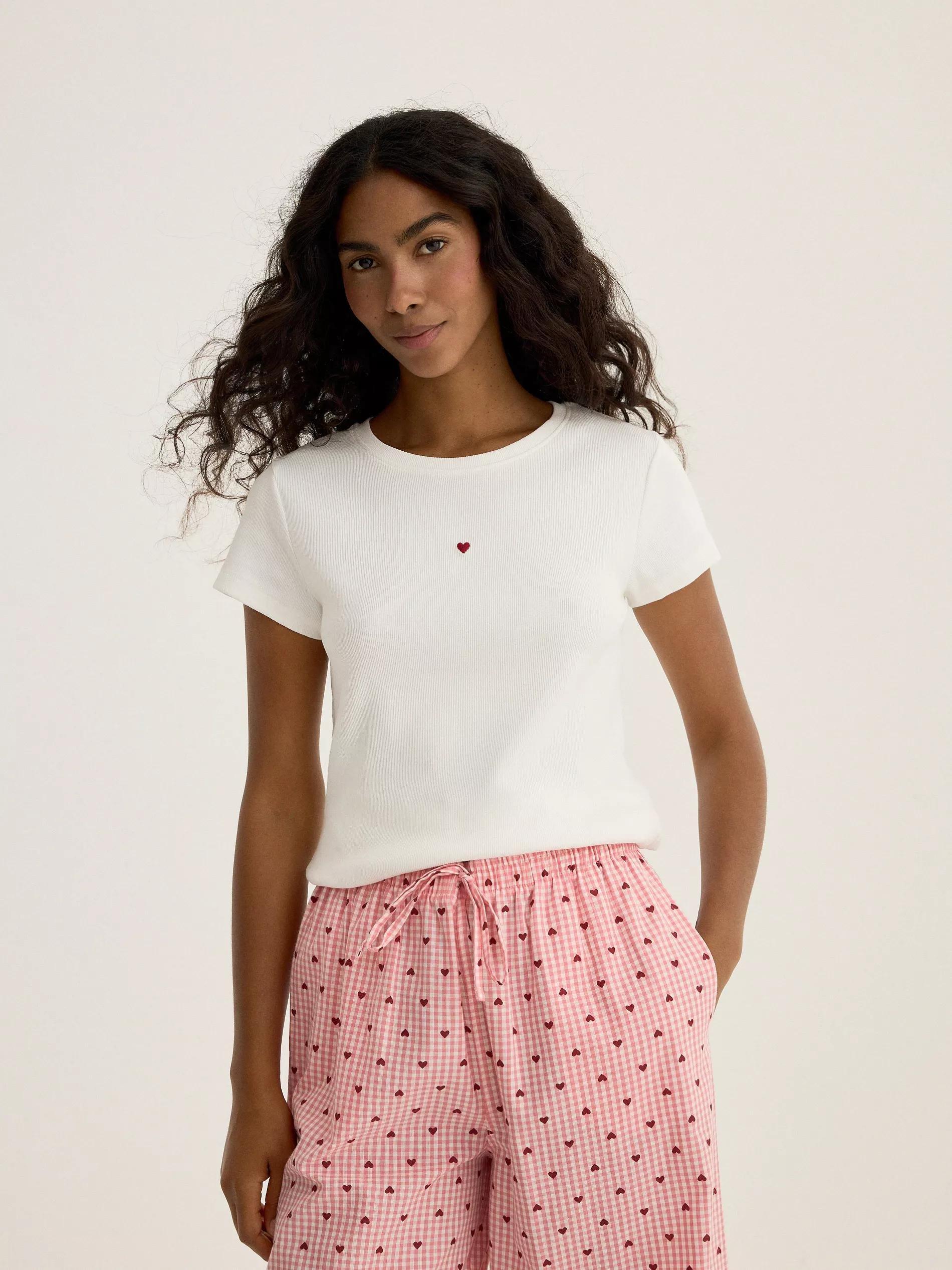 Cream Two Piece Pyjama Set With Heart Print, Ivory, large image number 3