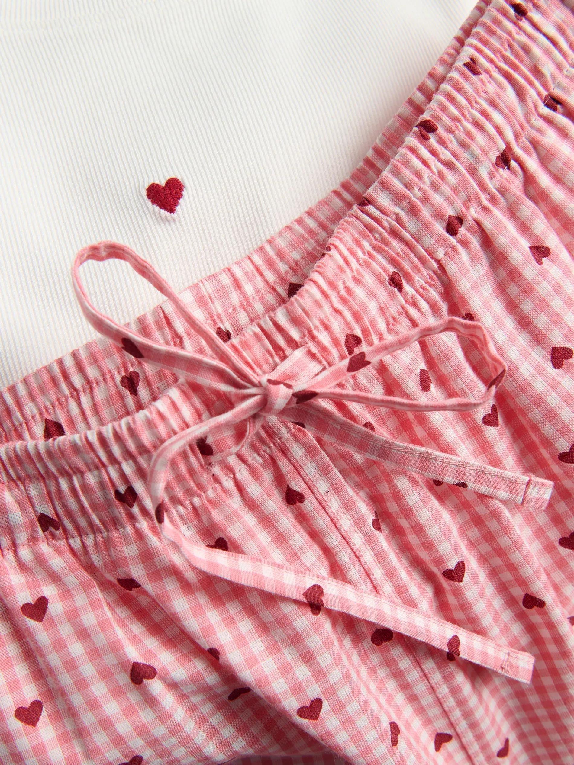 Cream Two Piece Pyjama Set With Heart Print, Ivory, large image number 5