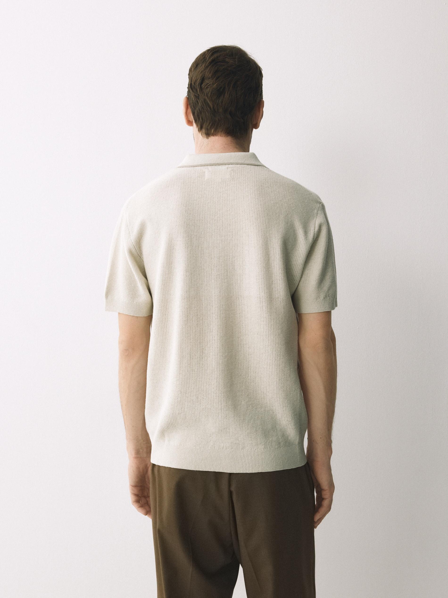 Cream Linen Polo Shirt, Ivory, medium