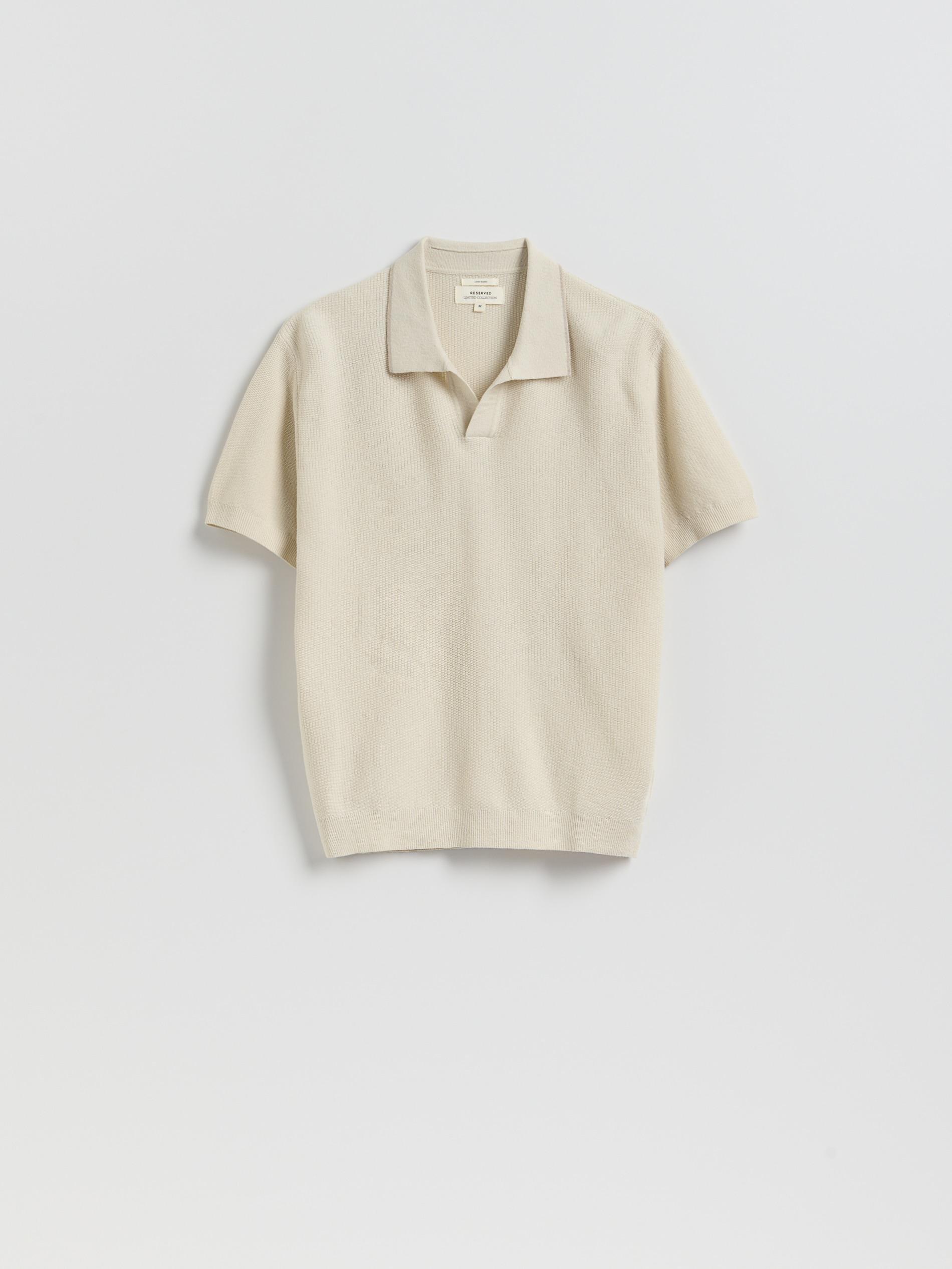 Cream Linen Polo Shirt, Ivory, large image number 3