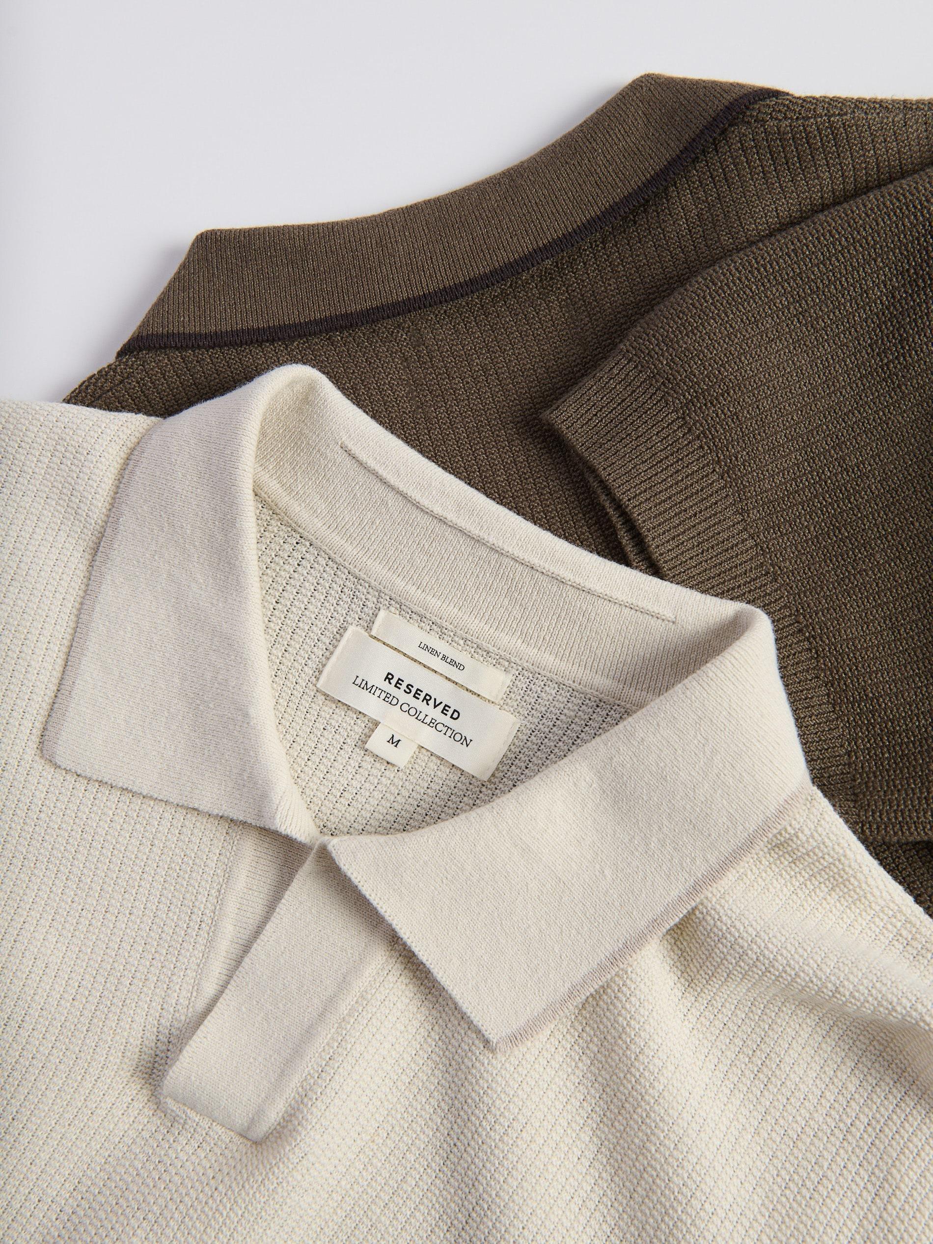 Cream Linen Polo Shirt, Ivory, large image number 4