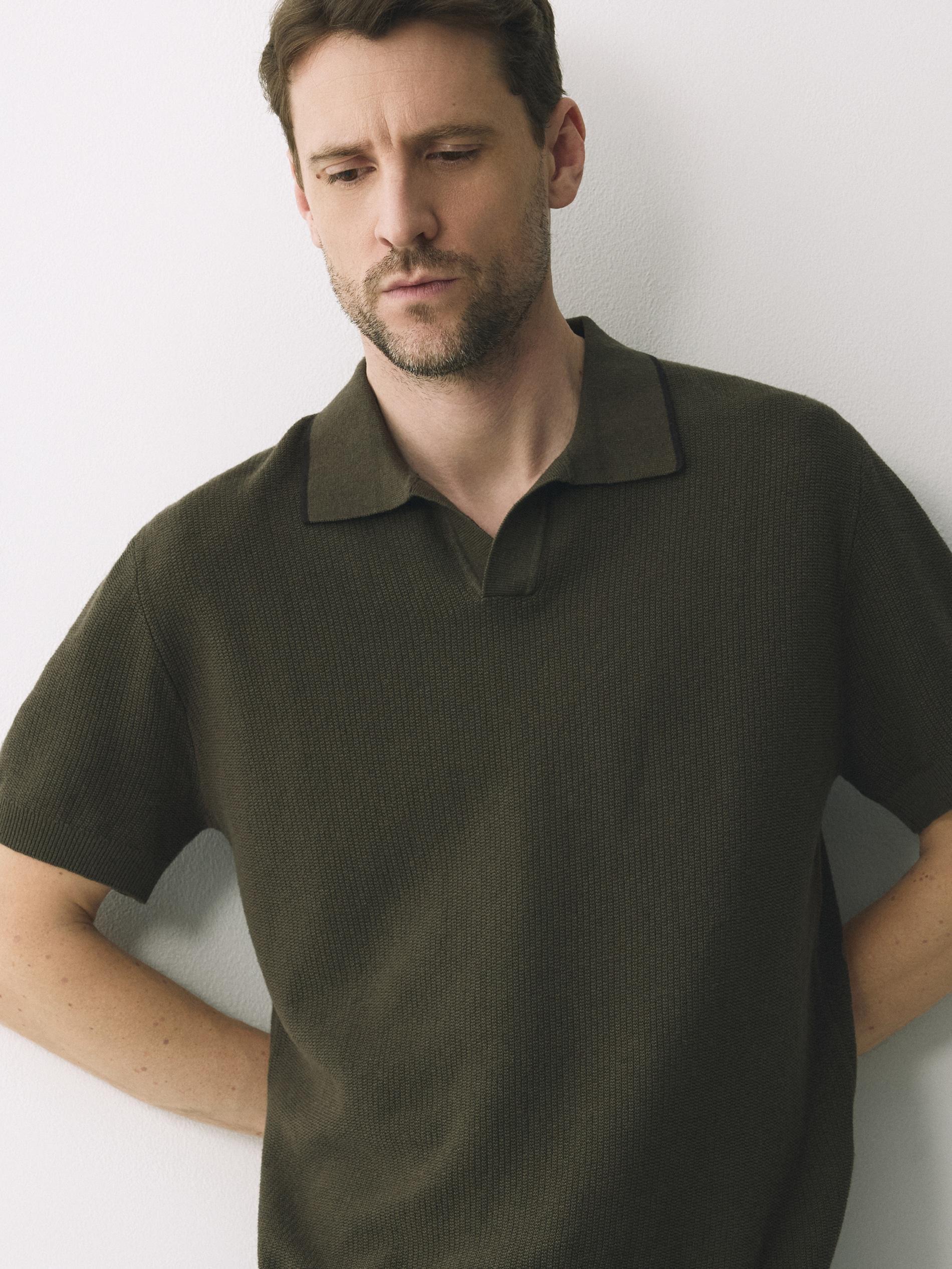 Green Linen Polo Shirt, Khaki, large image number 0
