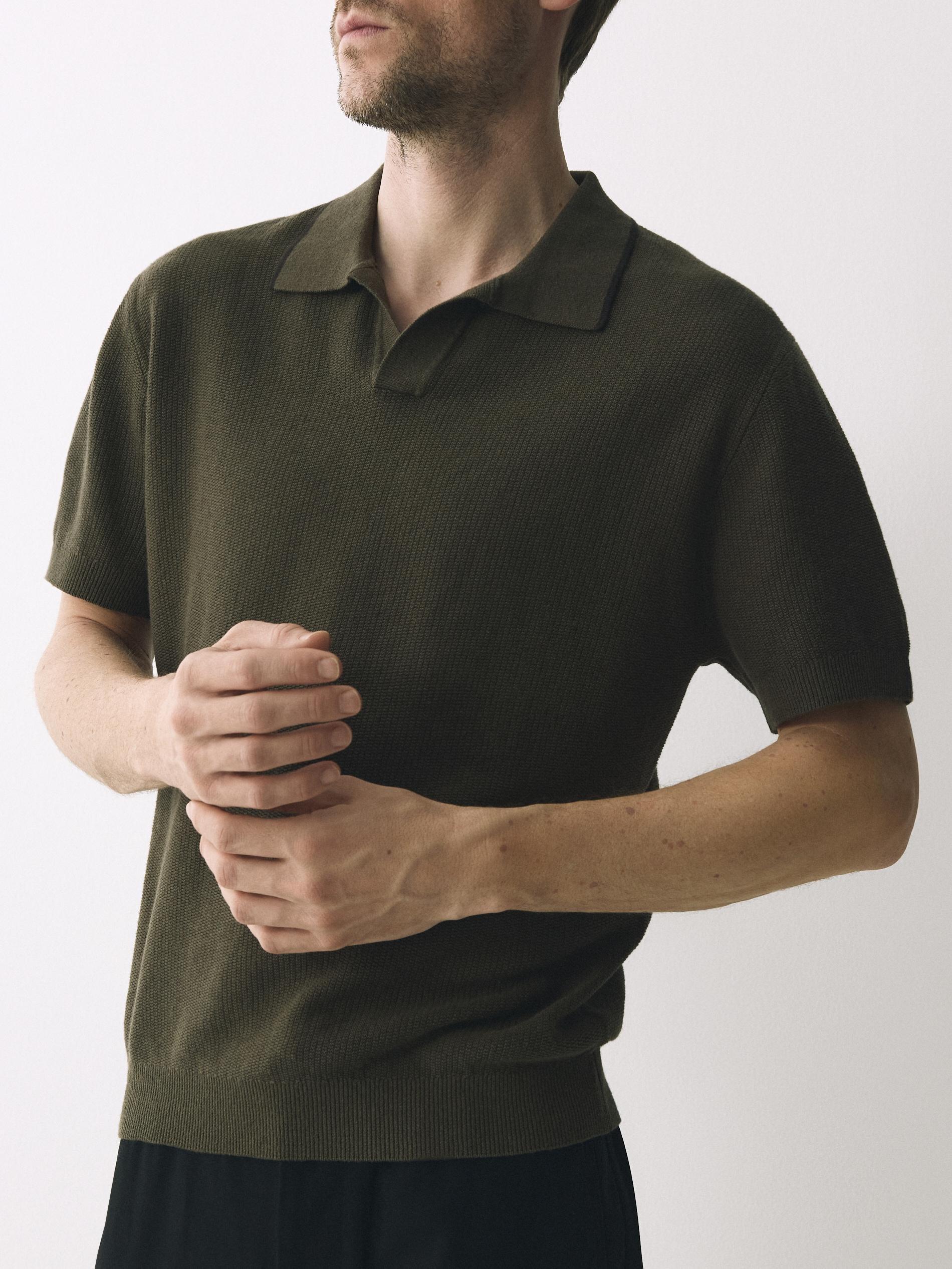Green Linen Polo Shirt, Khaki, large image number 1
