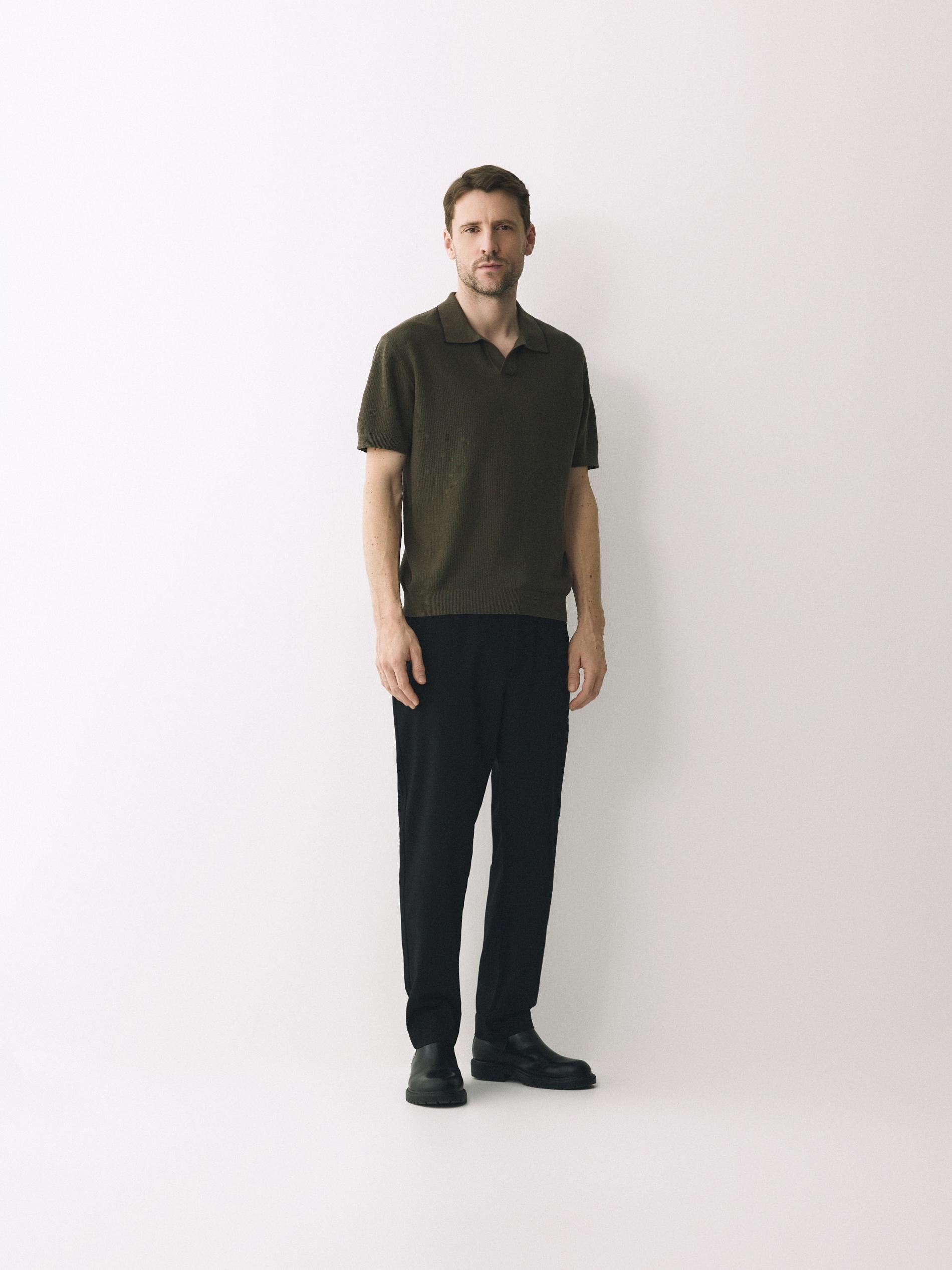 Green Linen Polo Shirt, Khaki, medium