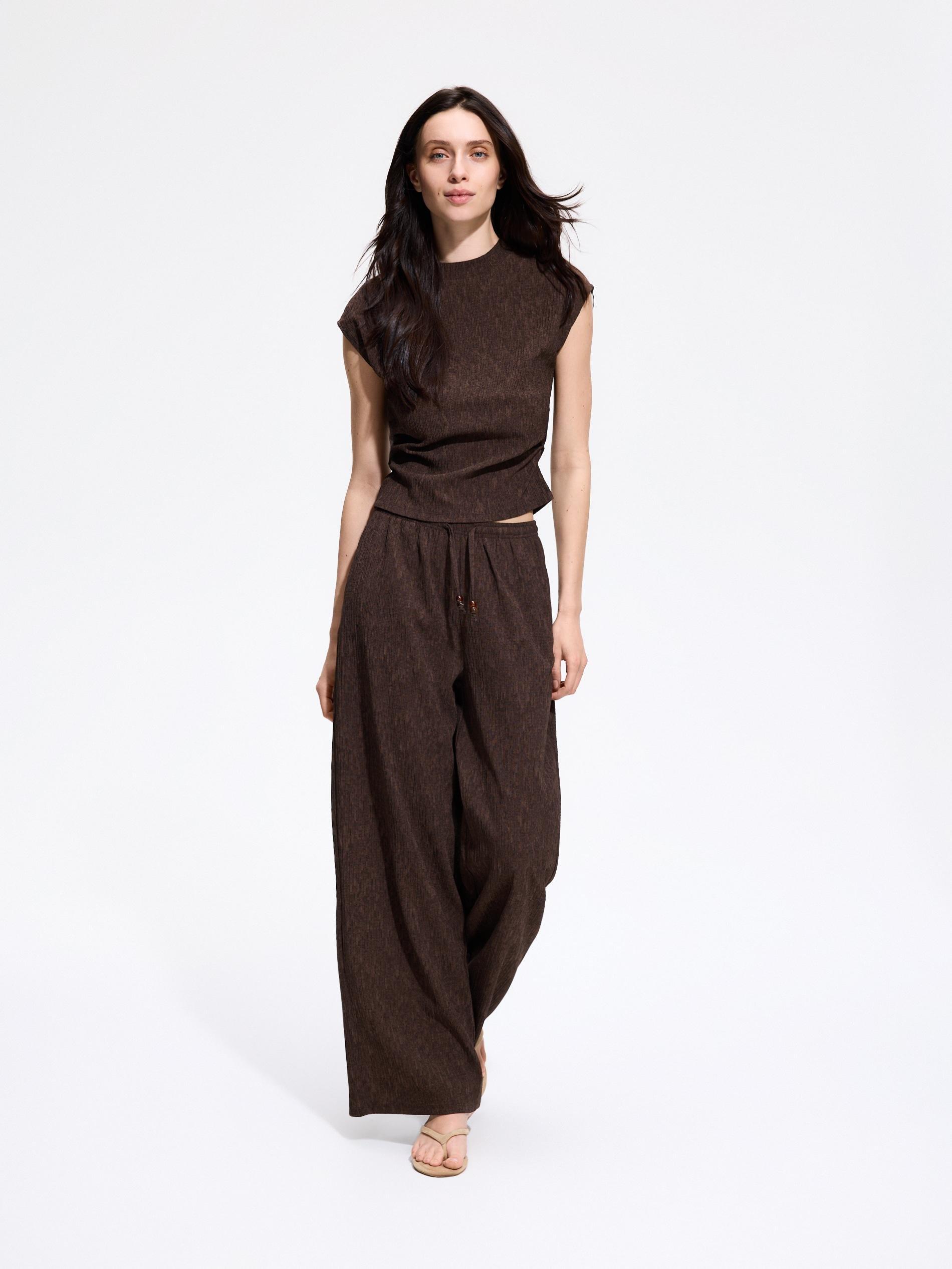 Brown Structural Jersey Trousers, Brown, large image number 2