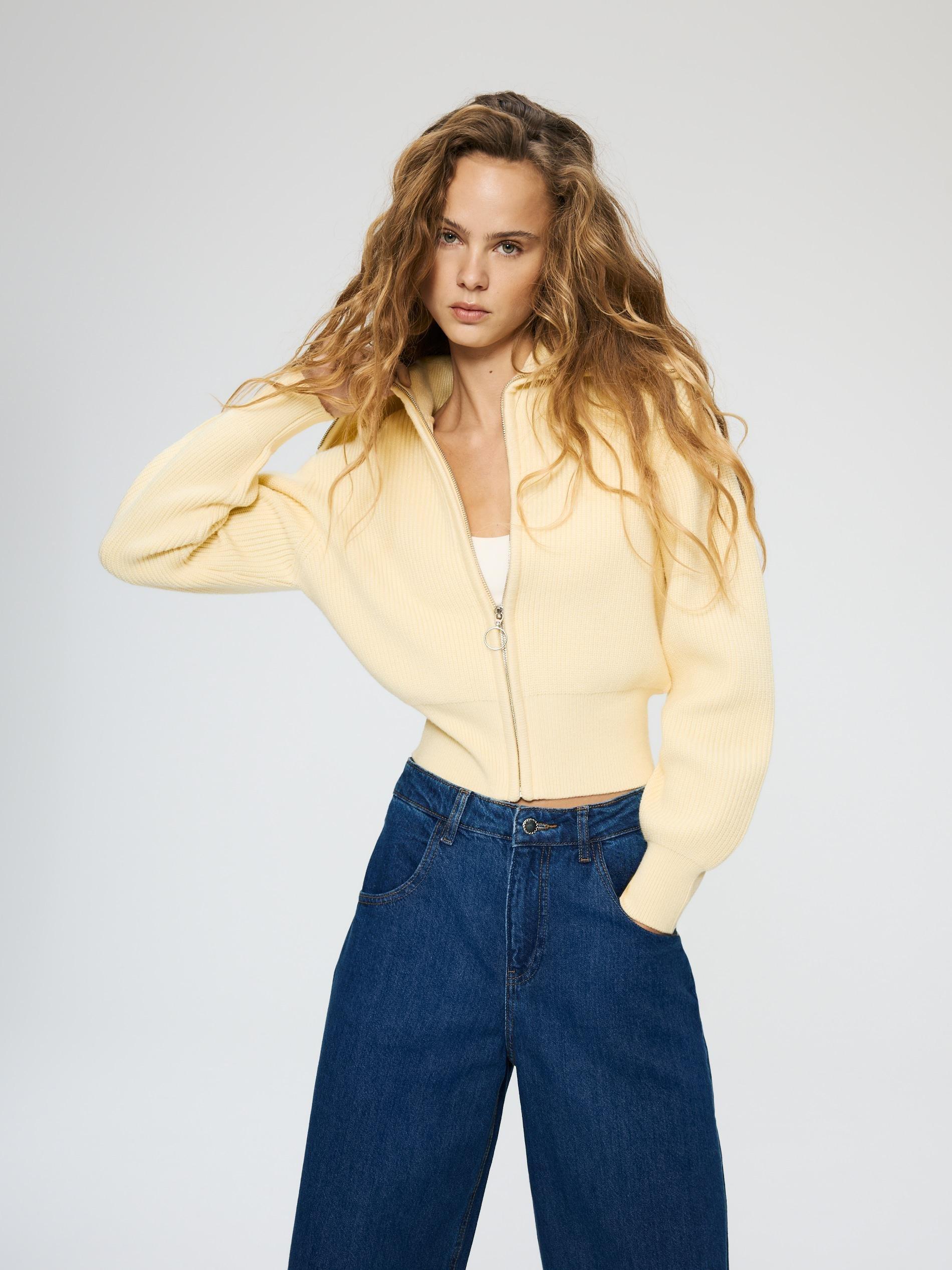 Yellow Cardigan With Zip Fastening, Yellow, medium