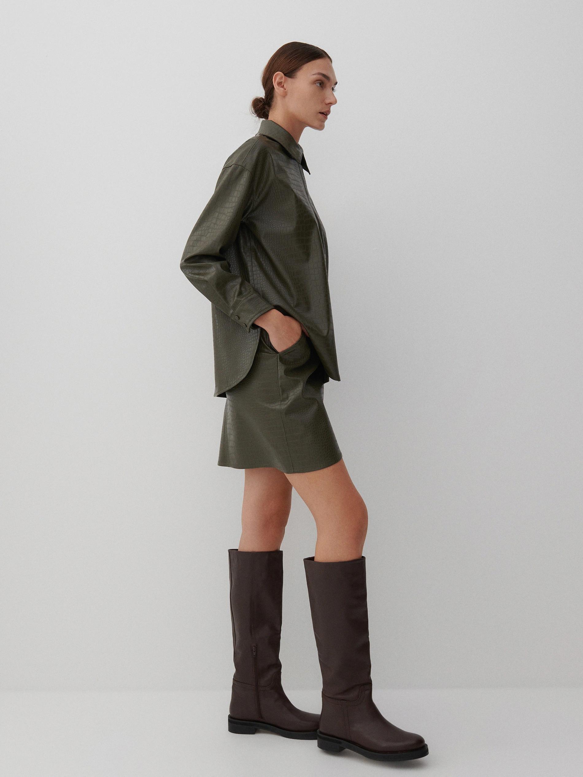 Green Faux Leather Shirt, Women, , large image number 1