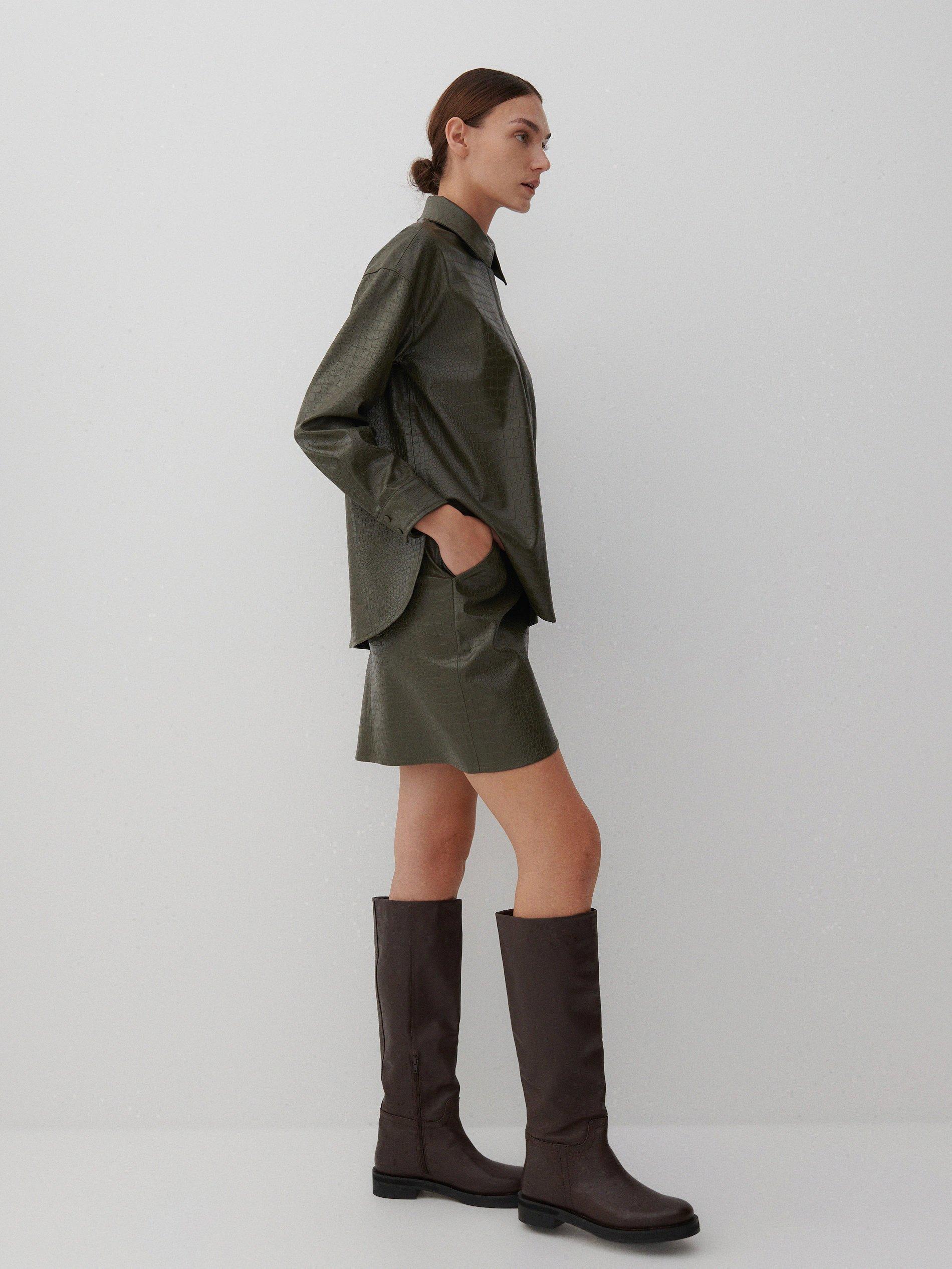 Green Faux Leather Shirt, Women, , large image number 2