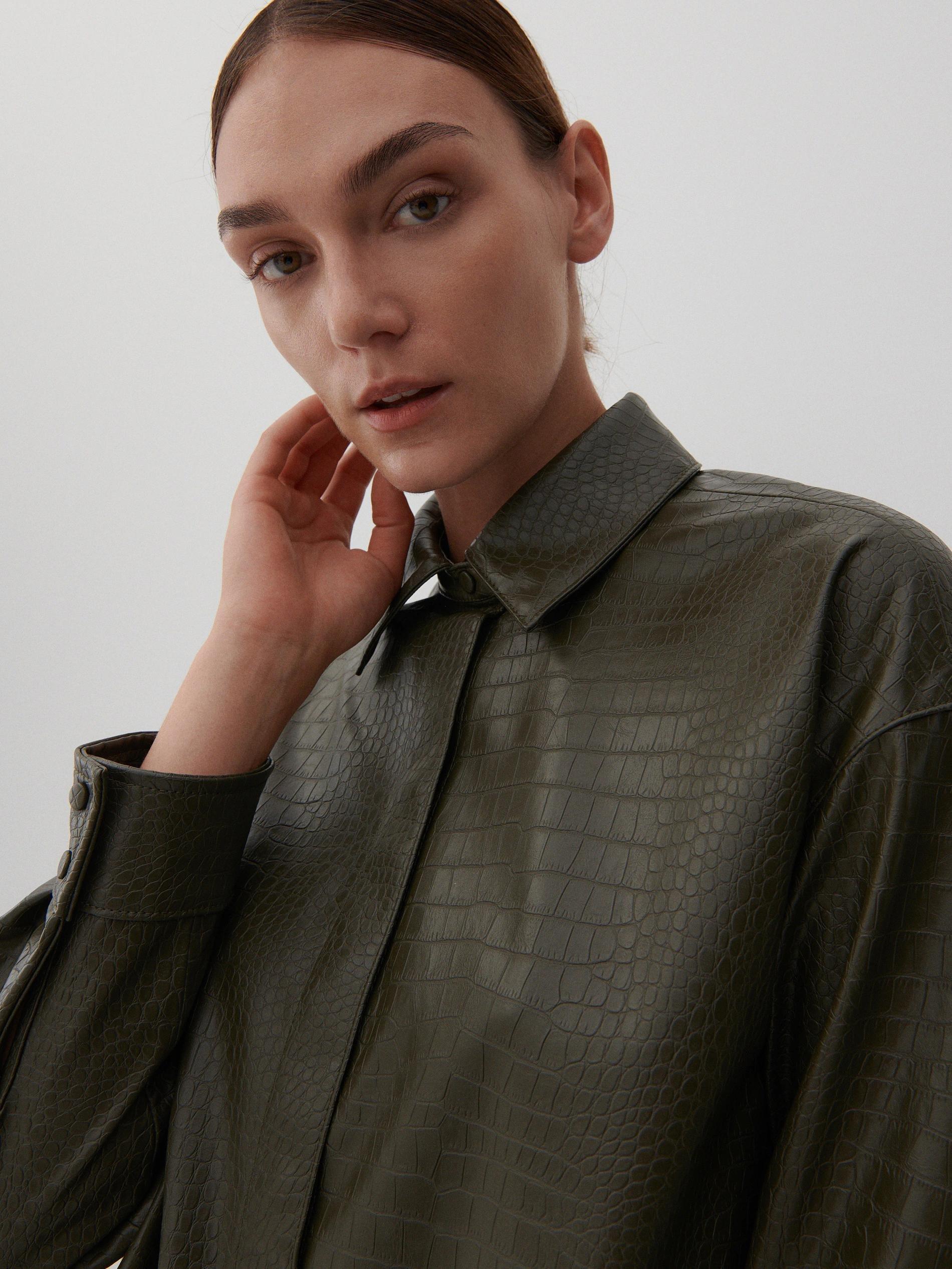 Green Faux Leather Shirt, Women, , large image number 7