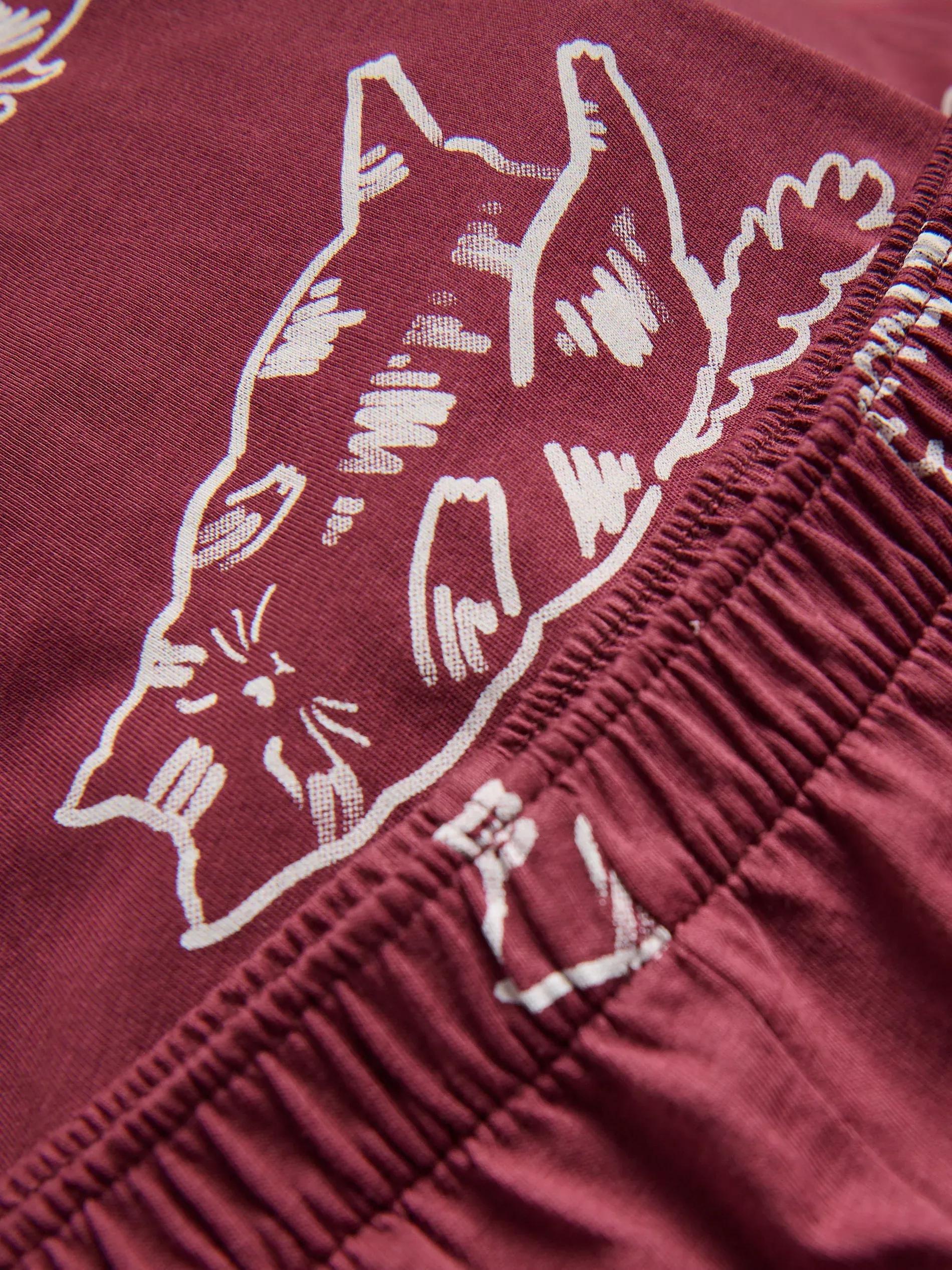 Burgundy Two Piece Pyjama Set With Cat Print, Burgundy, large image number 5