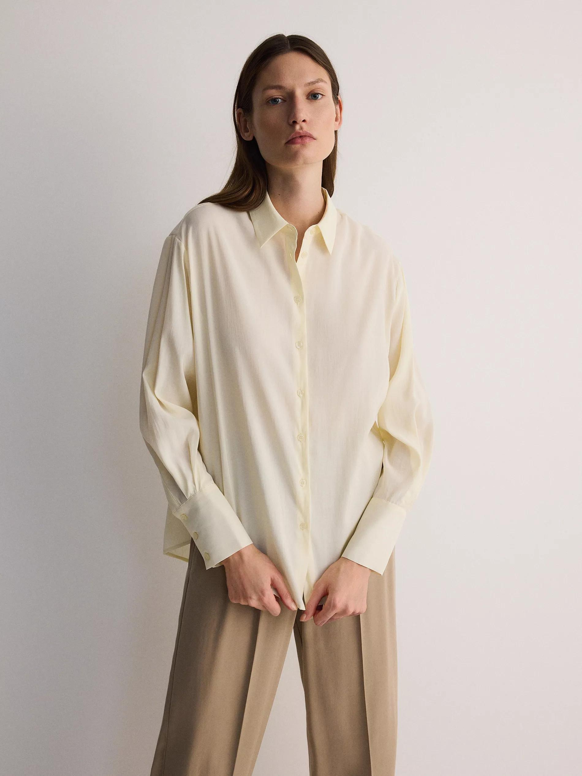 Cream Modal Blend Shirt, , large image number 0