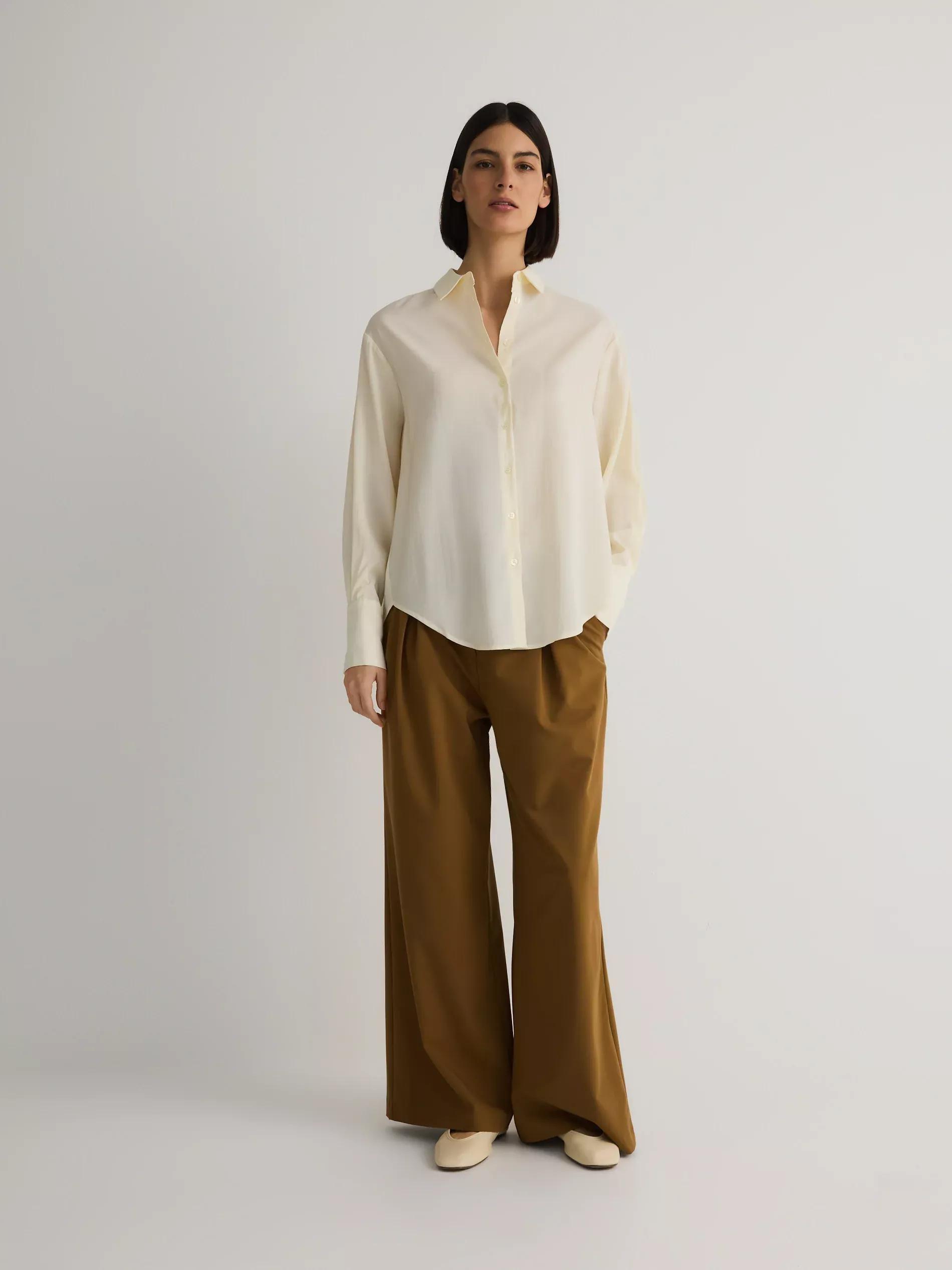 Cream Modal Blend Shirt, , large image number 0