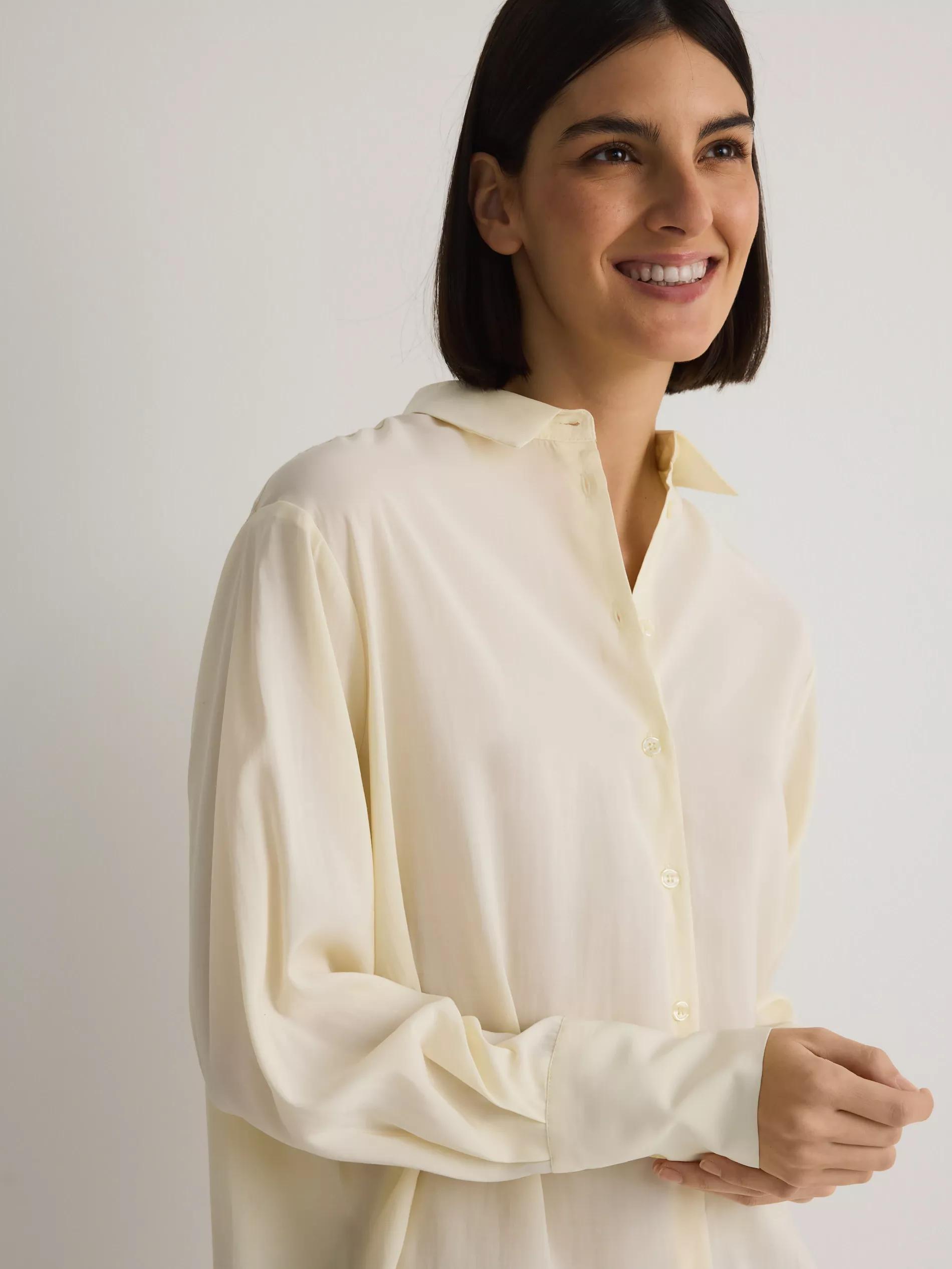 Cream Modal Blend Shirt, , large image number 1